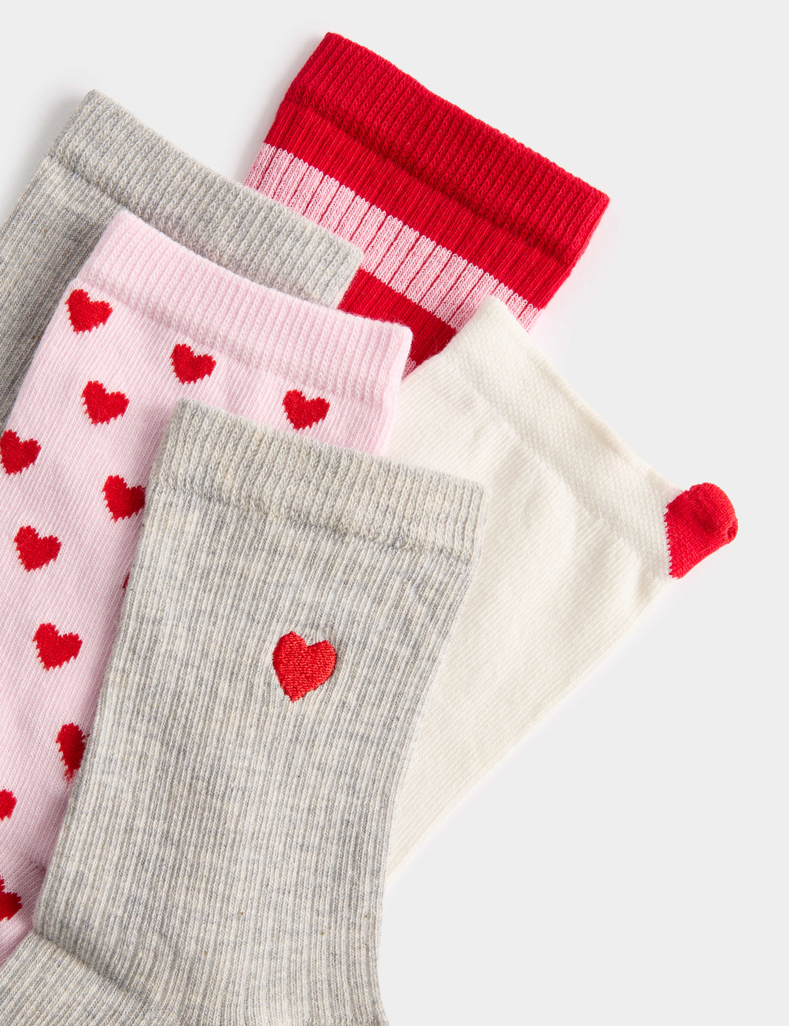 5 Pack Cotton Rich Ribbed & Heart Ankle High Socks 2 of 2