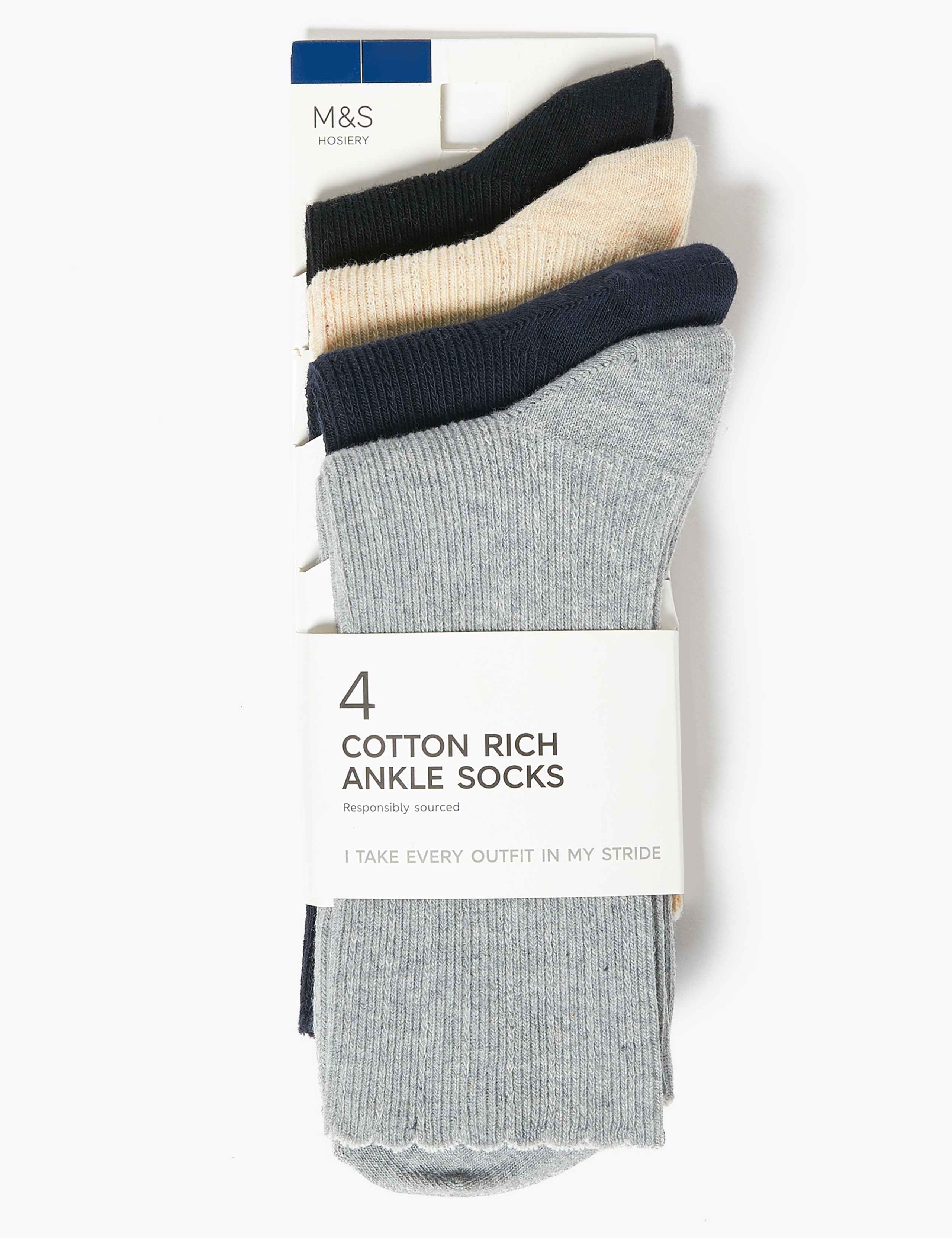4 Pack Cotton Rich Ankle High Socks 1 of 2