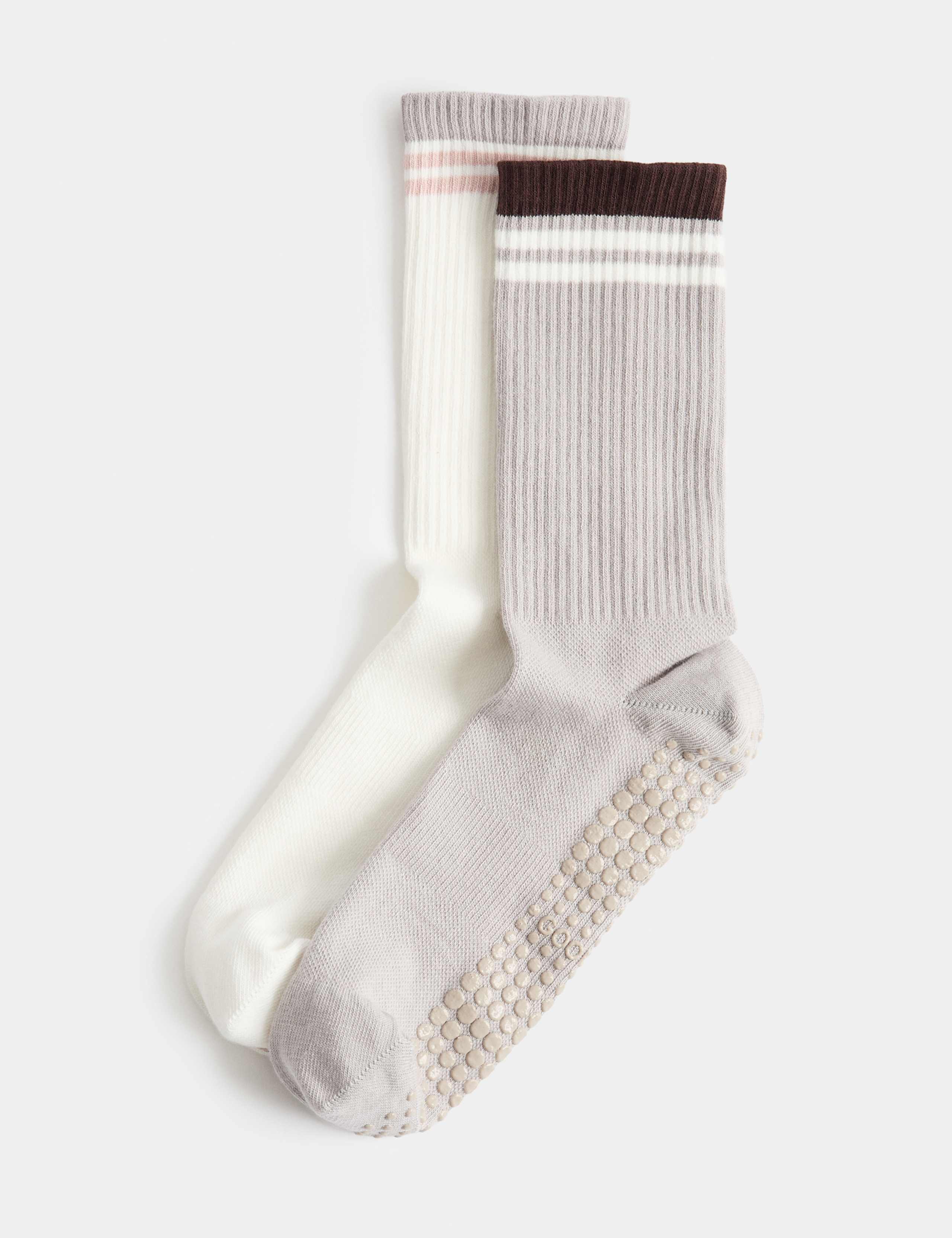 2 Pack Cotton Rich Striped Ankle High Socks 1 of 2