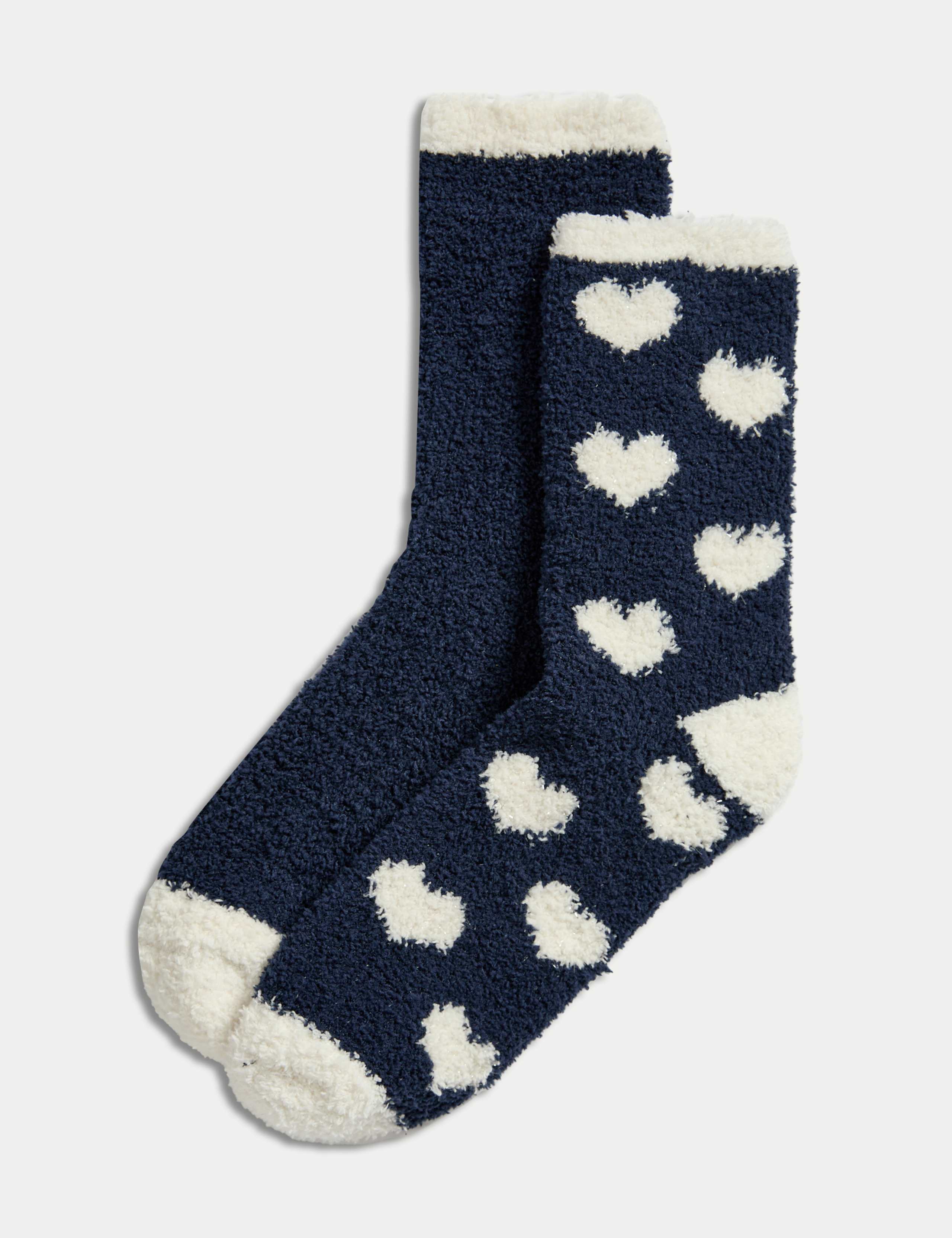 2pk Cosy Heart & Plain Fluffy Socks 1 of 2
