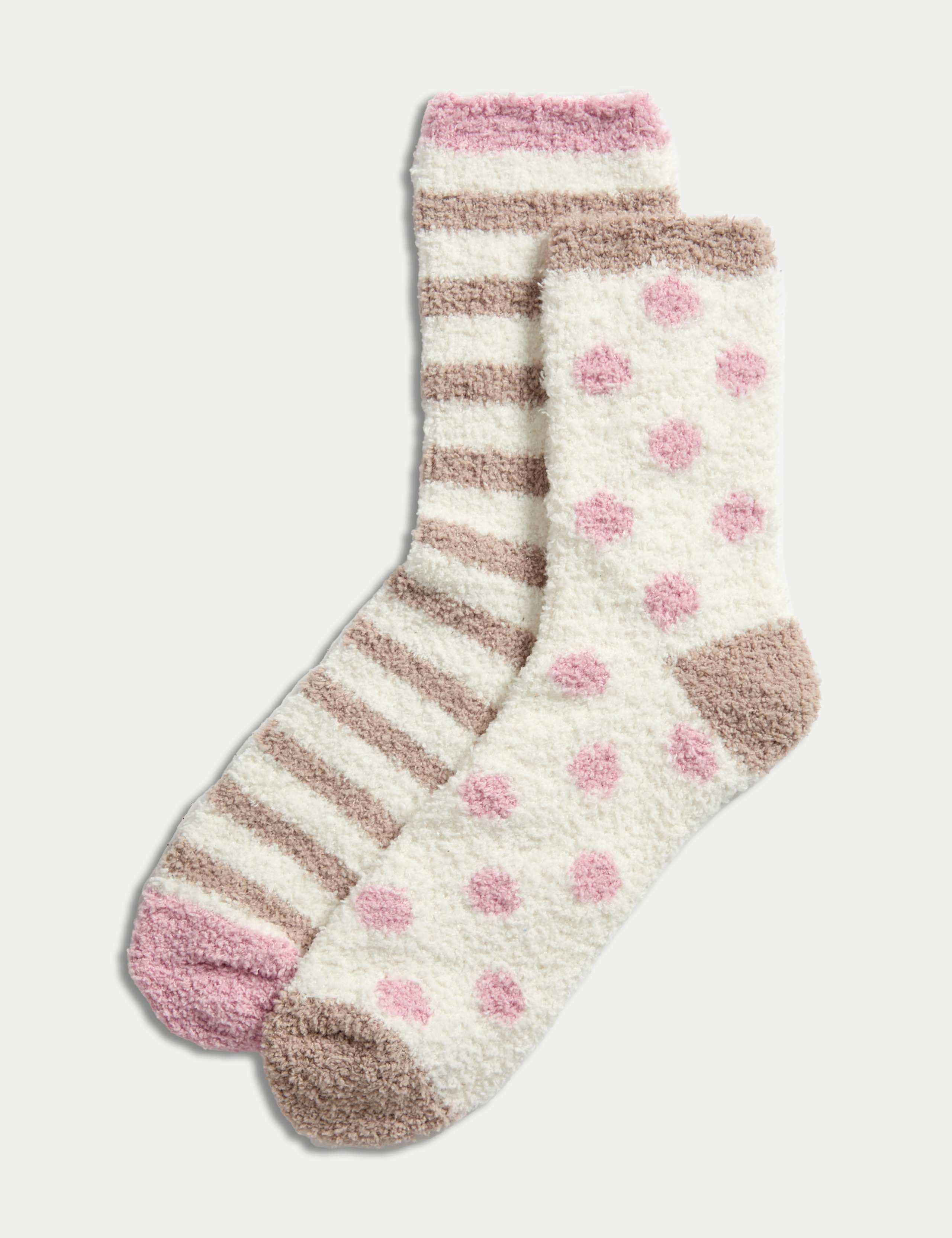 2pk Cosy Spot & Striped Fluffy Socks 1 of 2