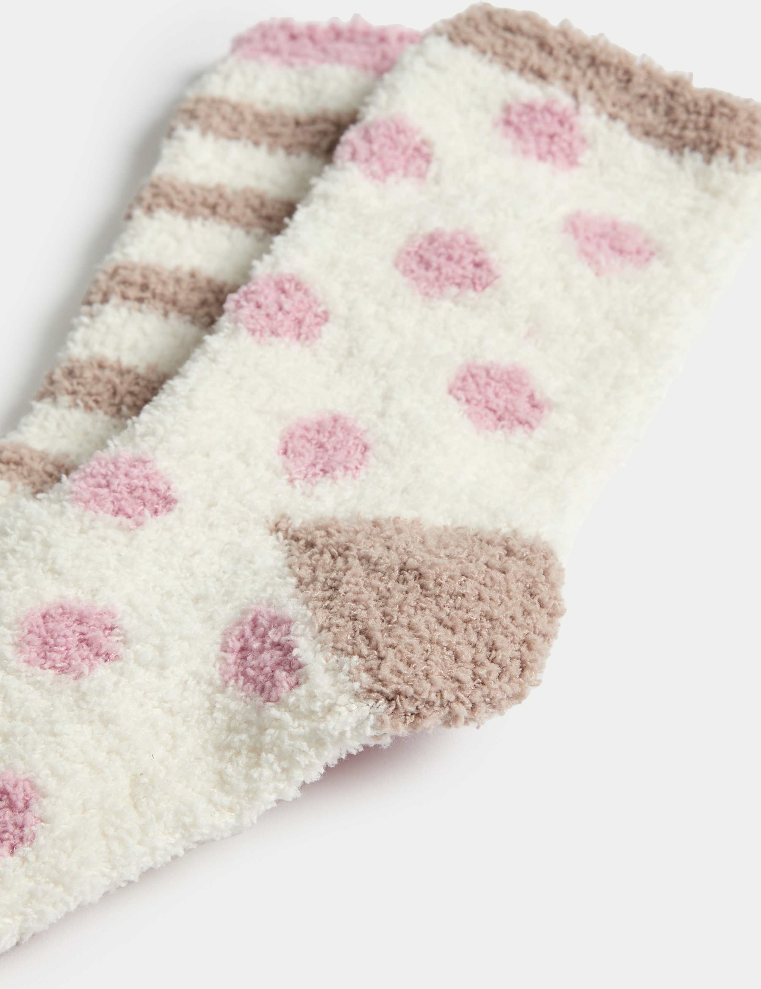 2pk Cosy Spot & Striped Fluffy Socks 2 of 2
