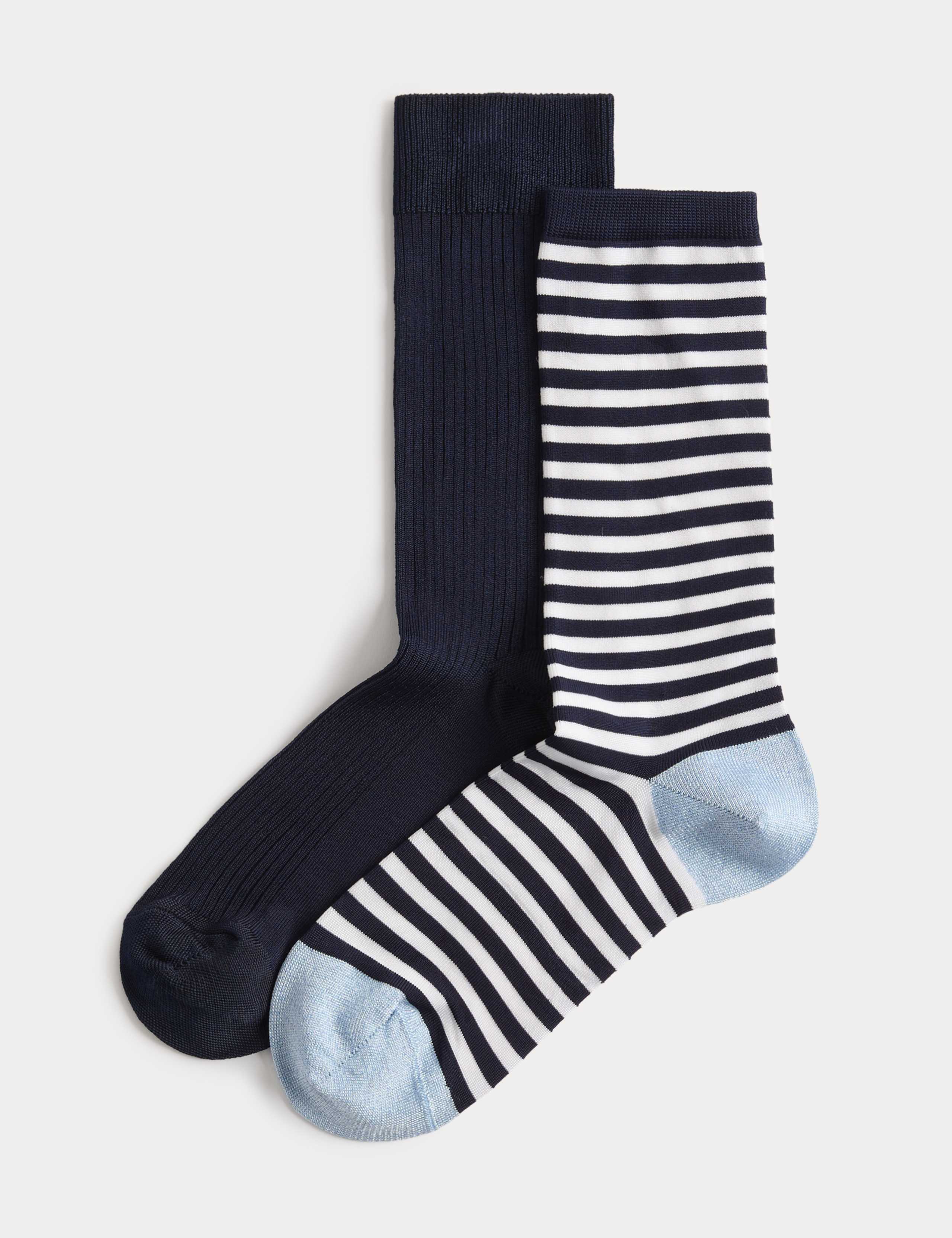 2 Pack Rayon Striped Crew Socks 1 of 2