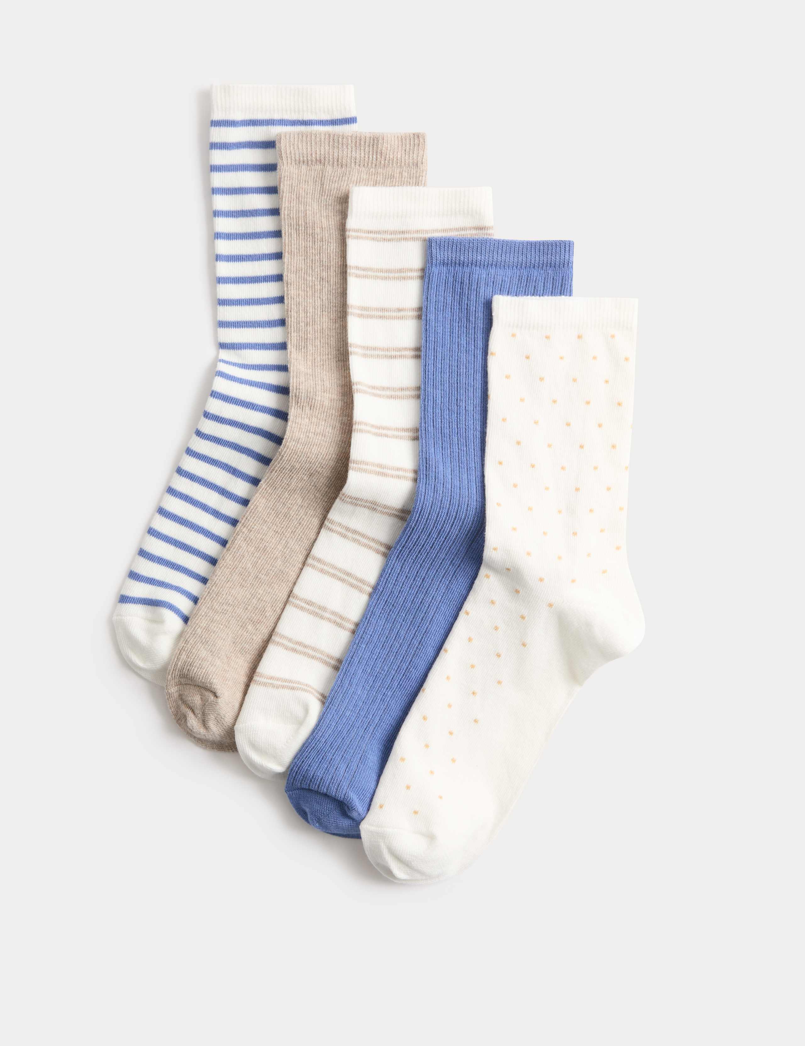 5 Pack Cotton Rich Spot & Striped Crew Socks 1 of 2