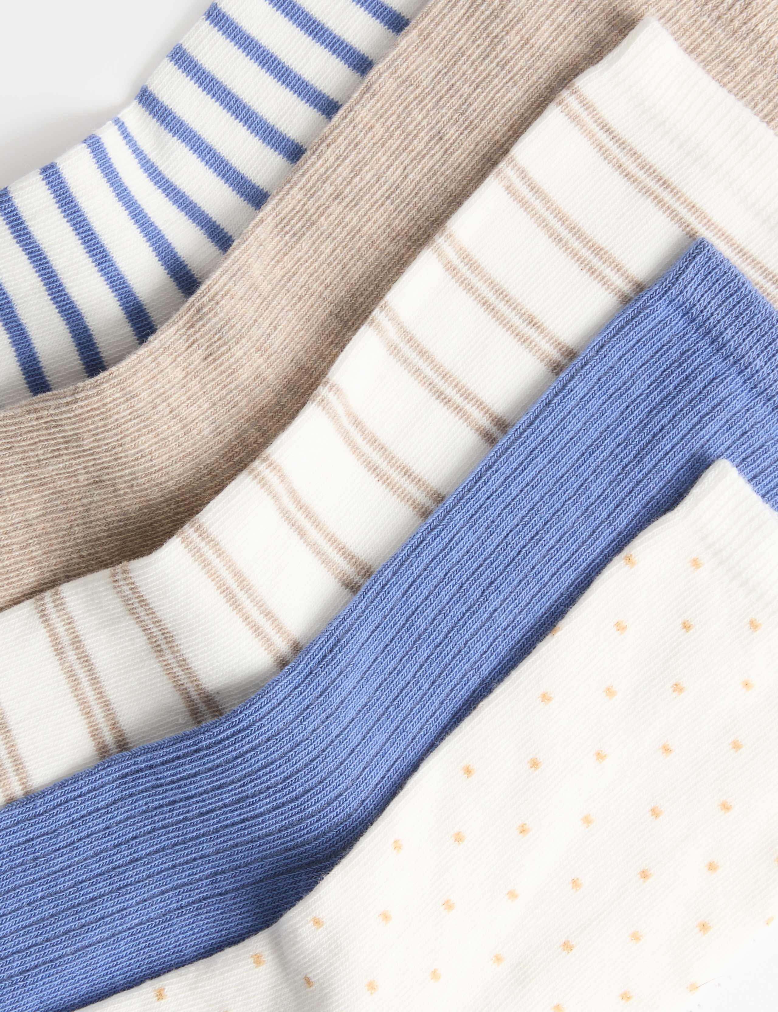 5 Pack Cotton Rich Spot & Striped Crew Socks 2 of 2