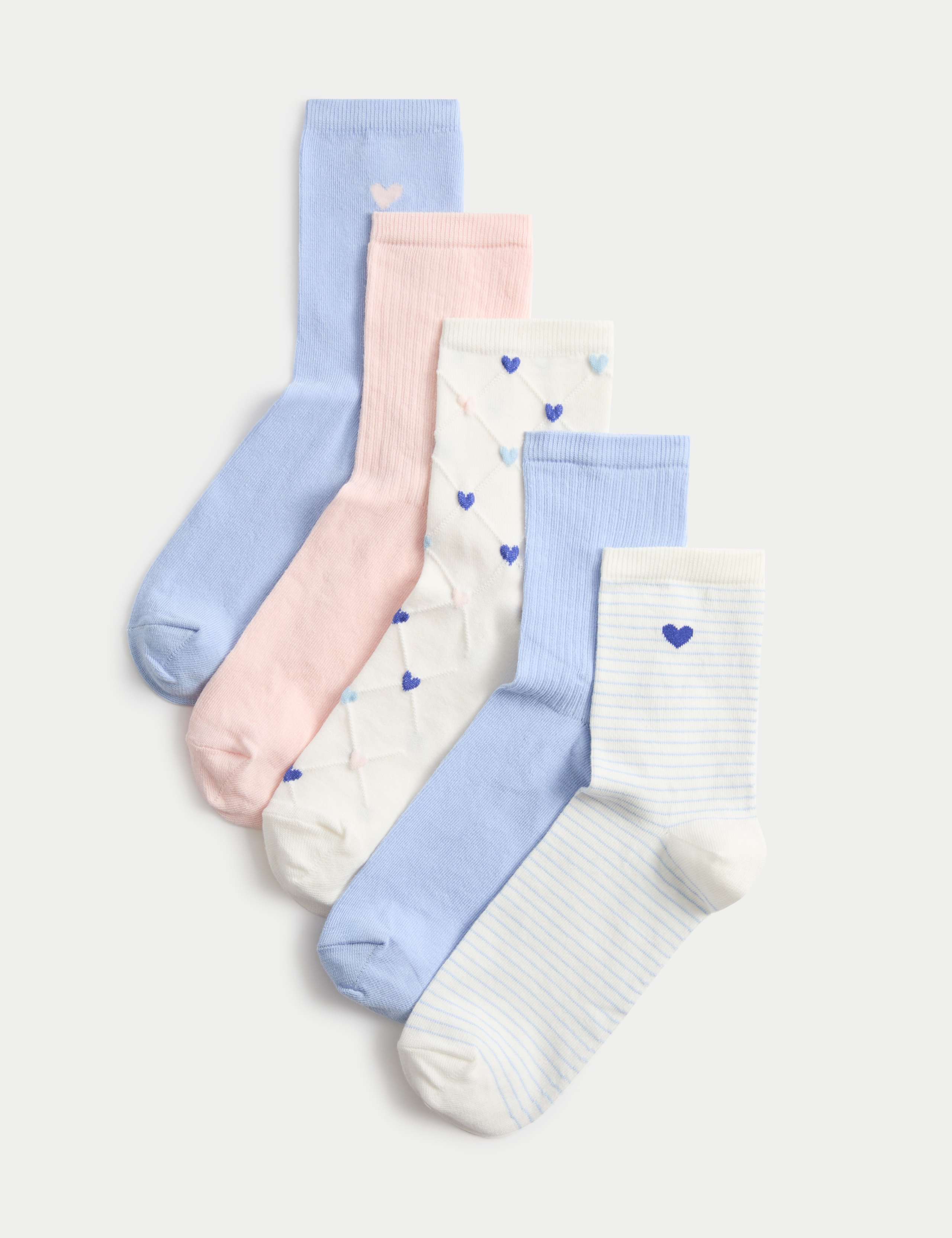 5 Pack Cotton Rich Patterned Crew Socks 1 of 2