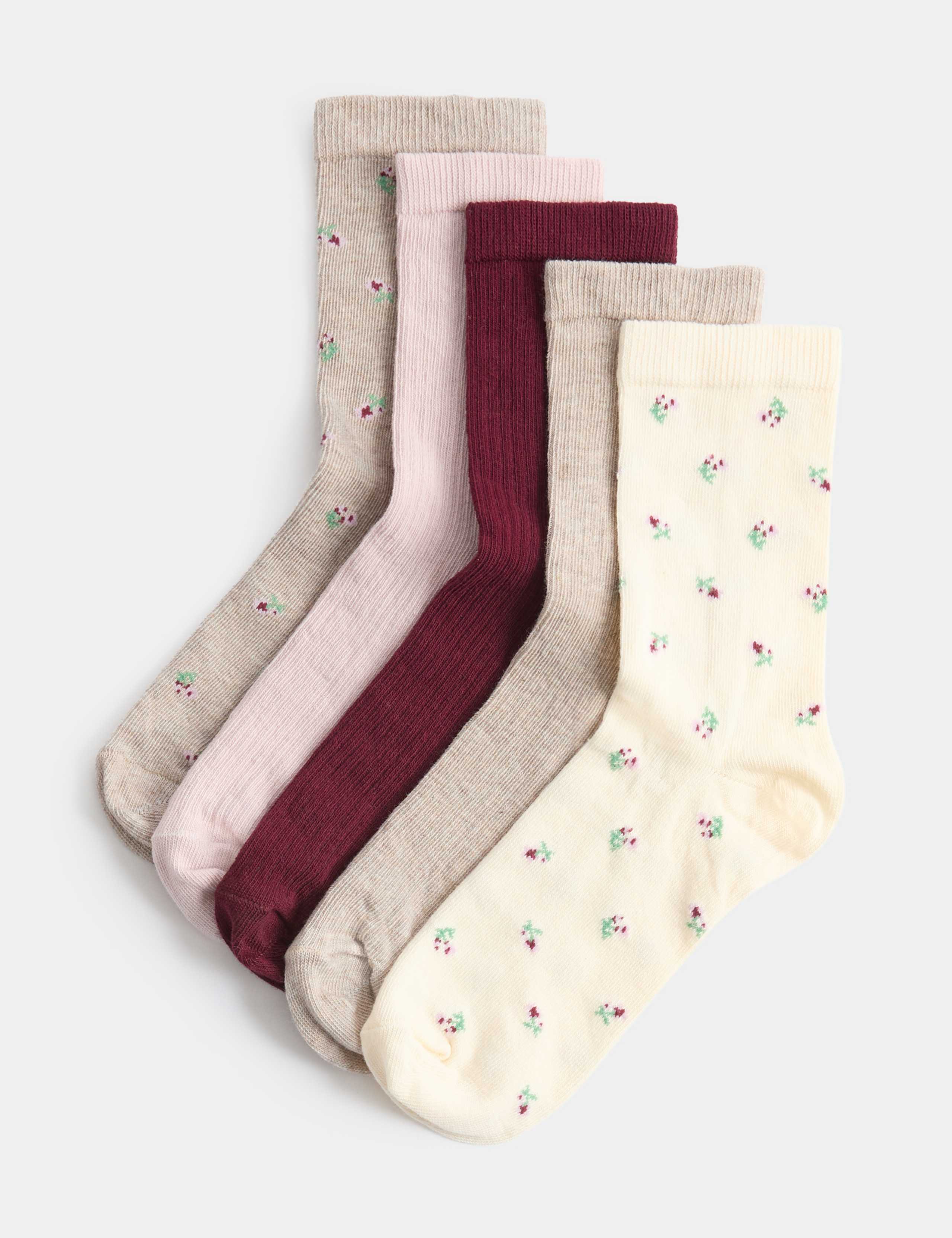 5 Pack Cotton Rich Floral Crew Socks 1 of 2