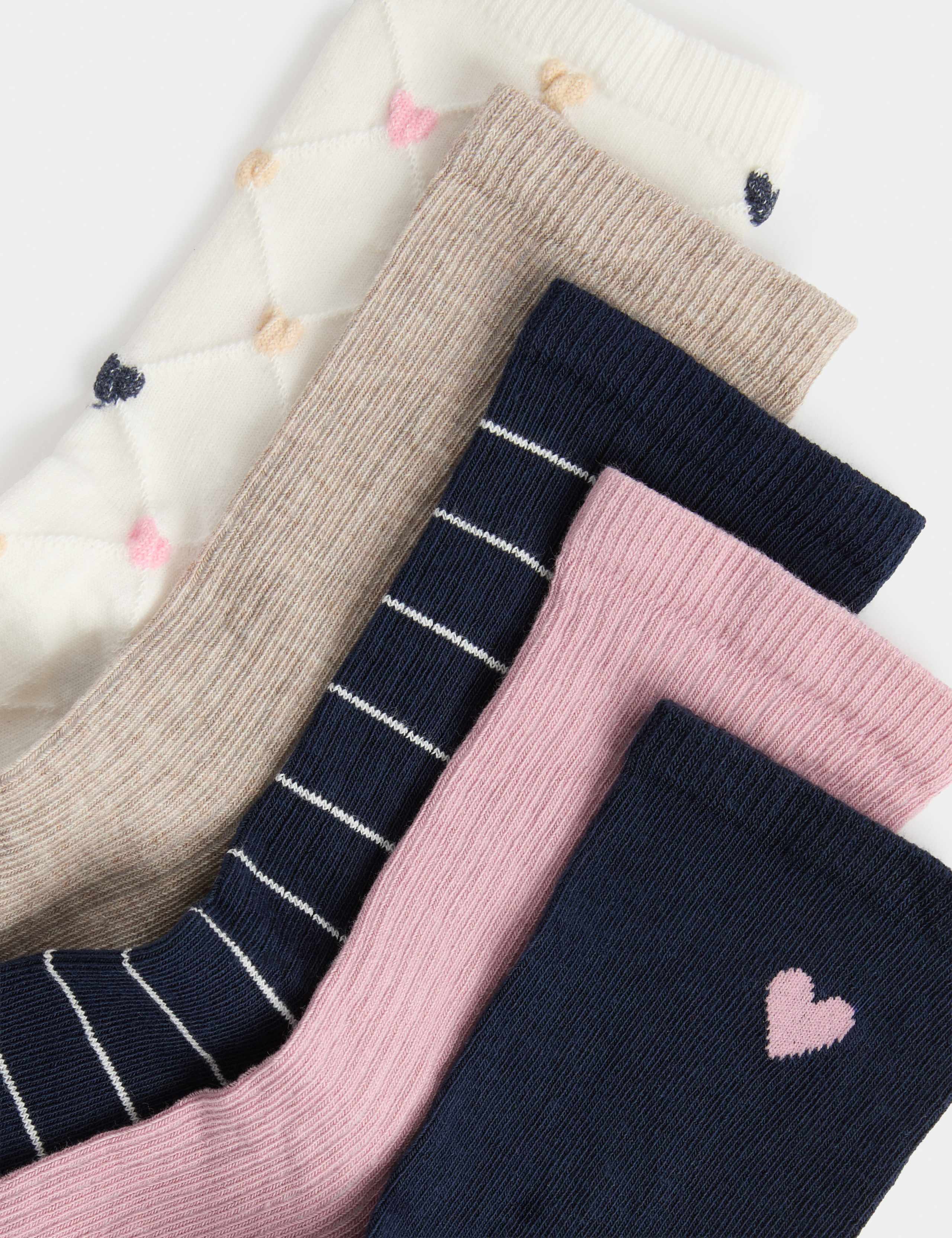 5 Pack Cotton Rich Heart Crew Socks 2 of 2