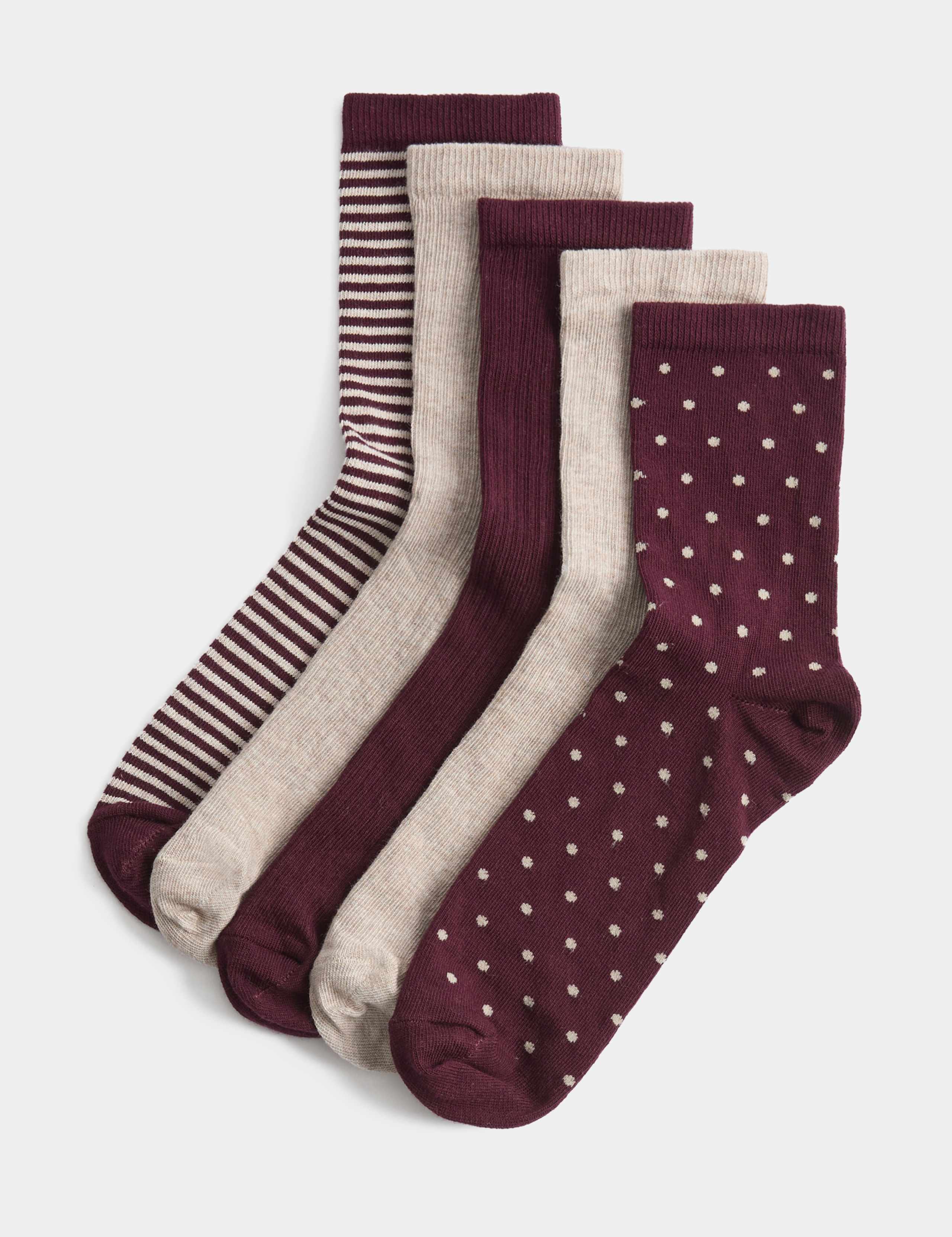 5 Pack Cotton Rich Patterned Crew Socks 1 of 2