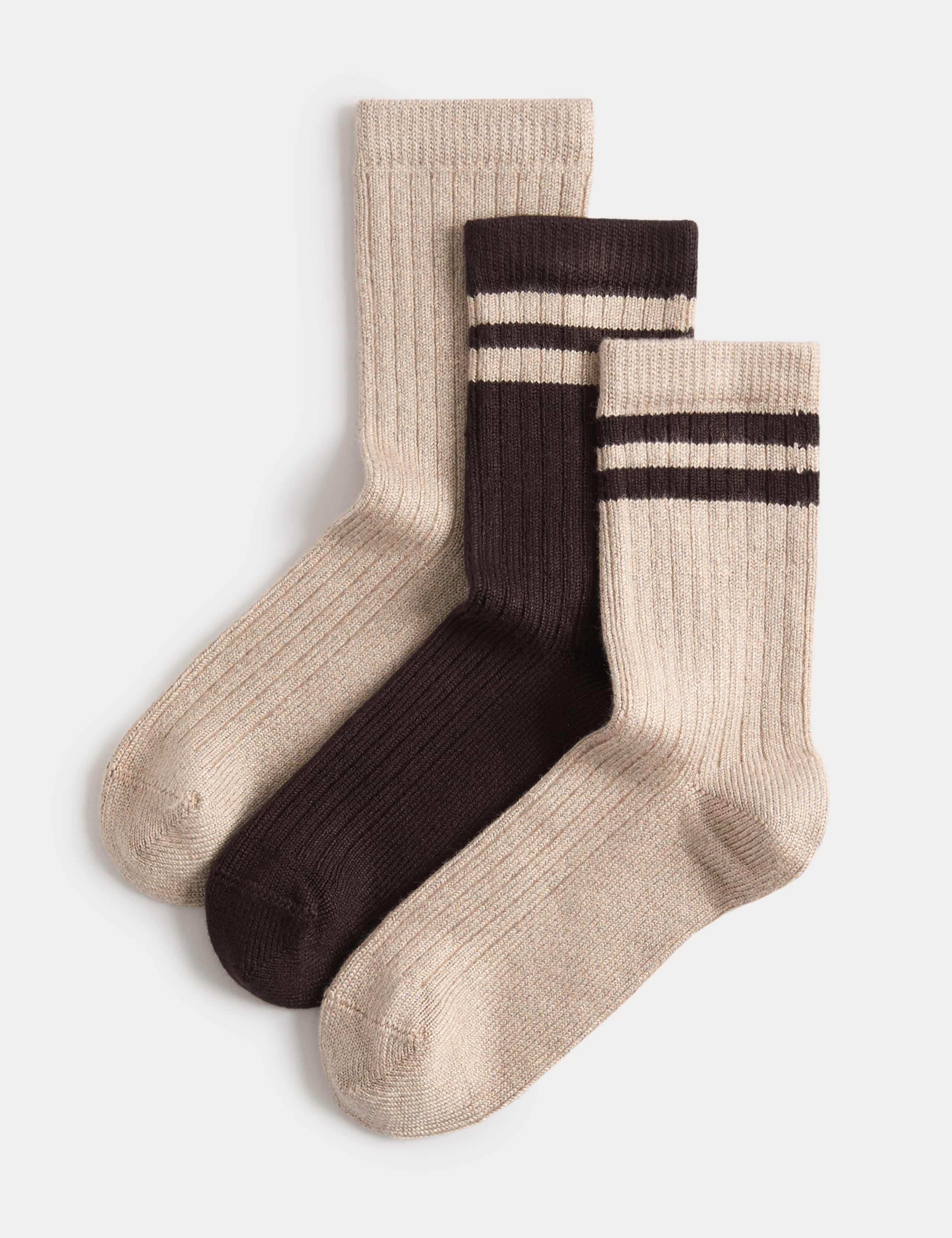 3 Pack Supersoft Ribbed Striped Crew Thermal Socks 1 of 2