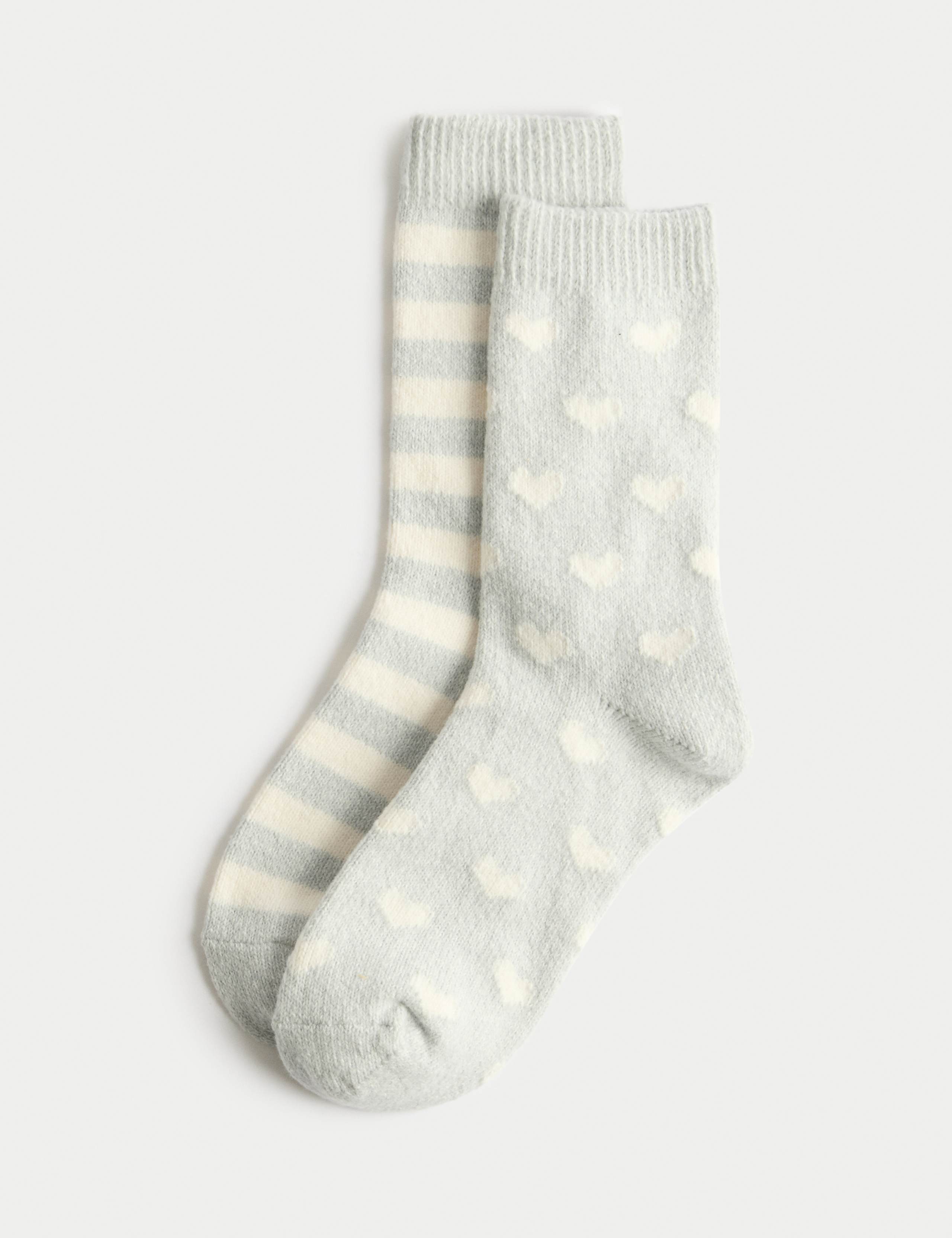 2pk Cosy Striped & Heart Ankle Socks 1 of 2