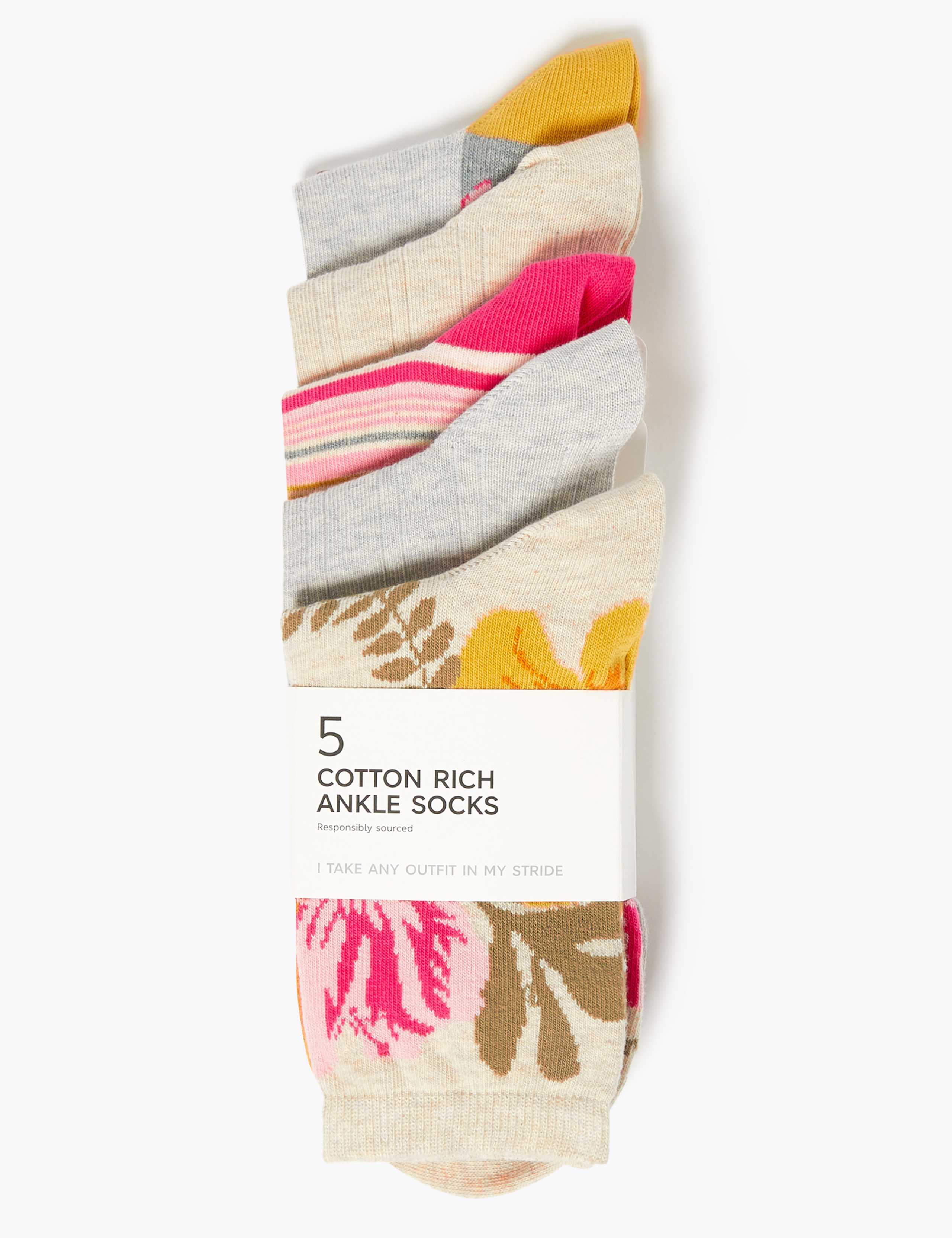 5pk Cotton Seamless Ankle High Socks 2 of 2