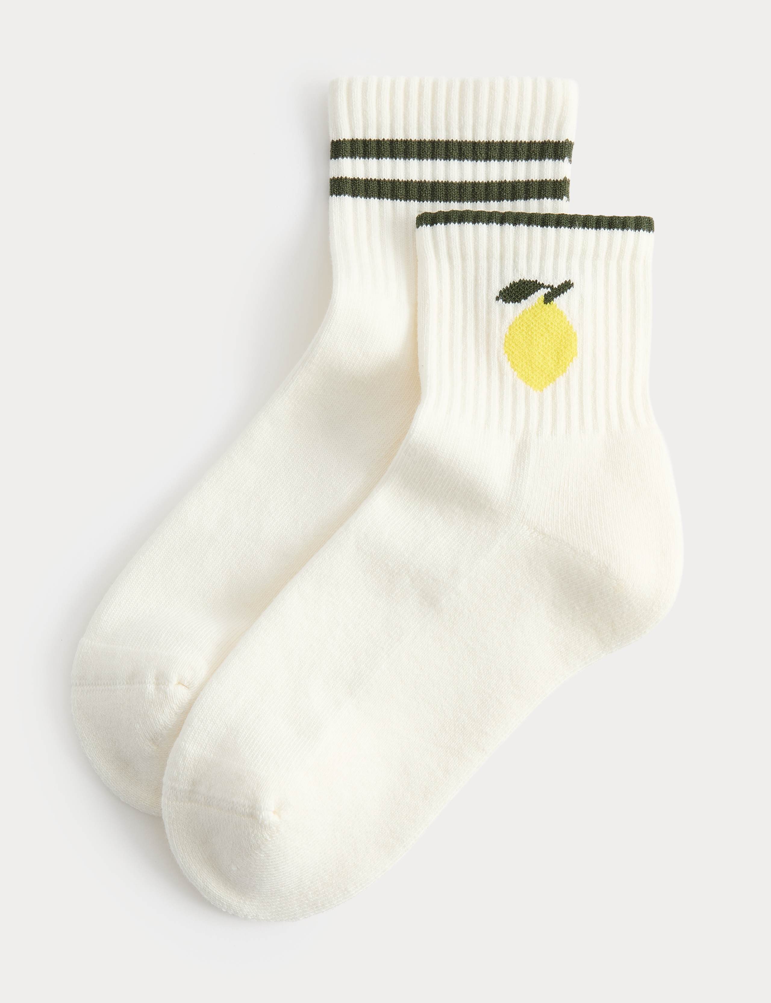 2 Pack Cotton Rich Lemon Ankle High Socks 2 of 4