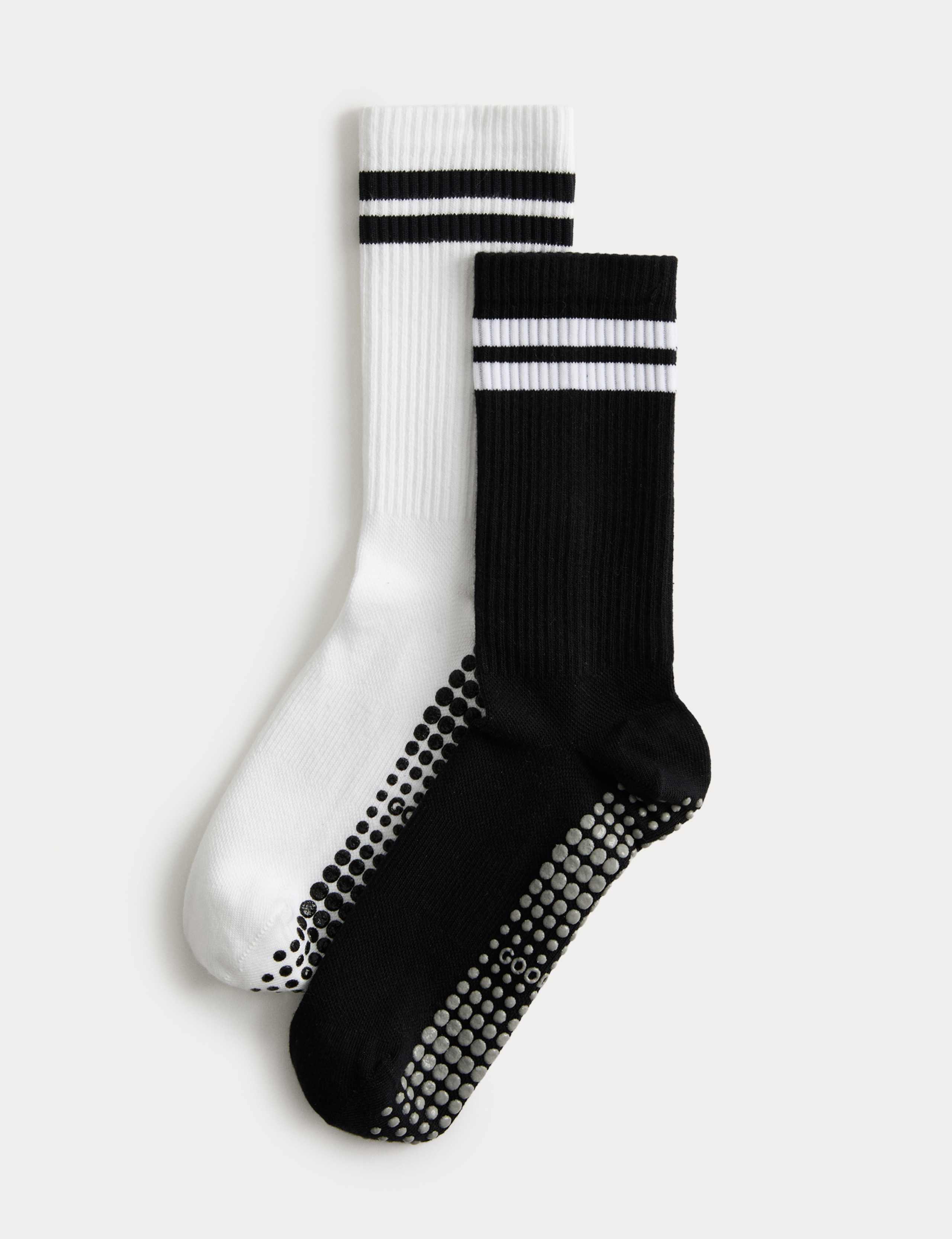 2 Pack Cotton Blend Stripe Yoga Socks 1 of 3