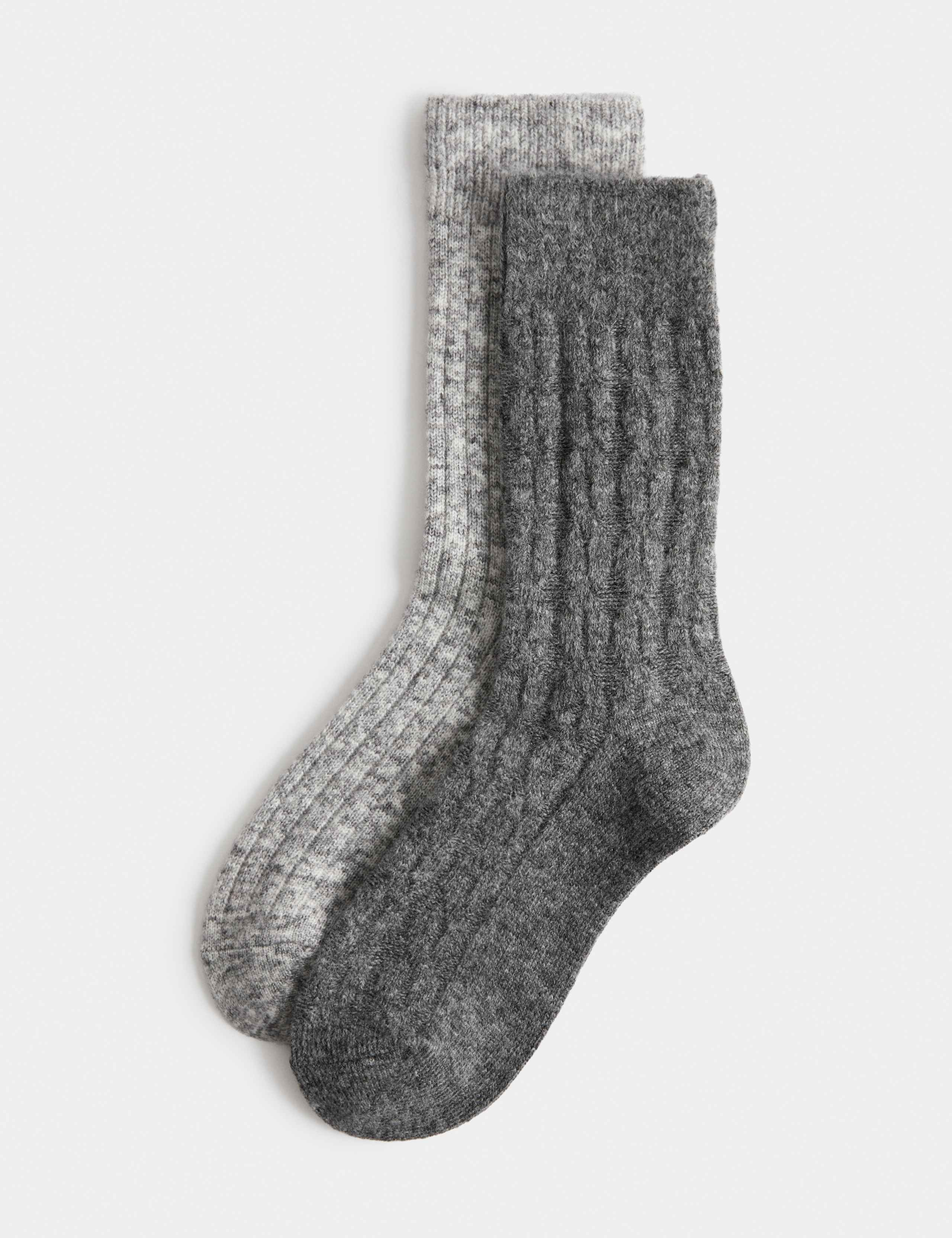 2 Pack Thermal Ribbed Cable Crew Socks 1 of 1