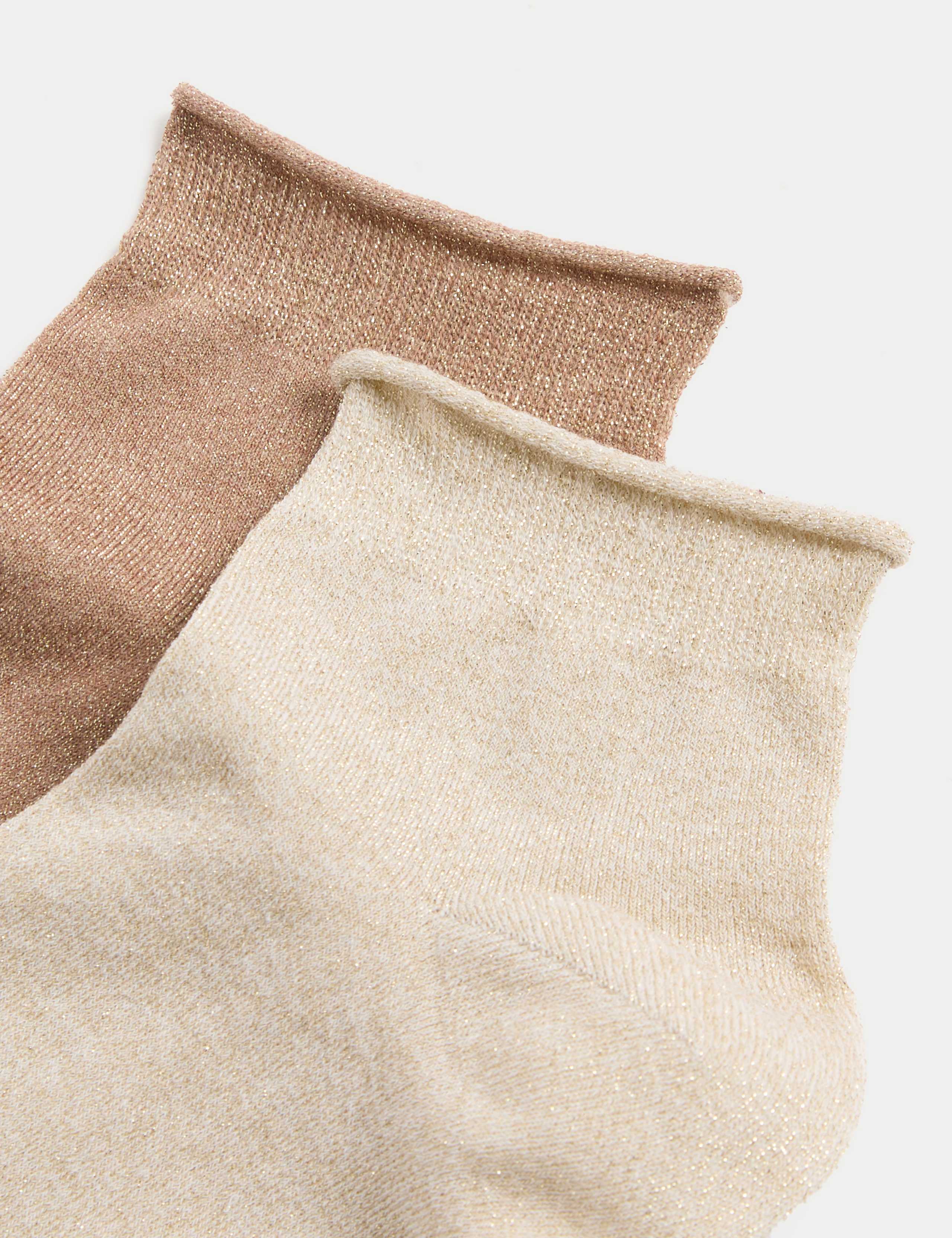 2pk Cotton Blend Sparkle Quarter Socks 2 of 2