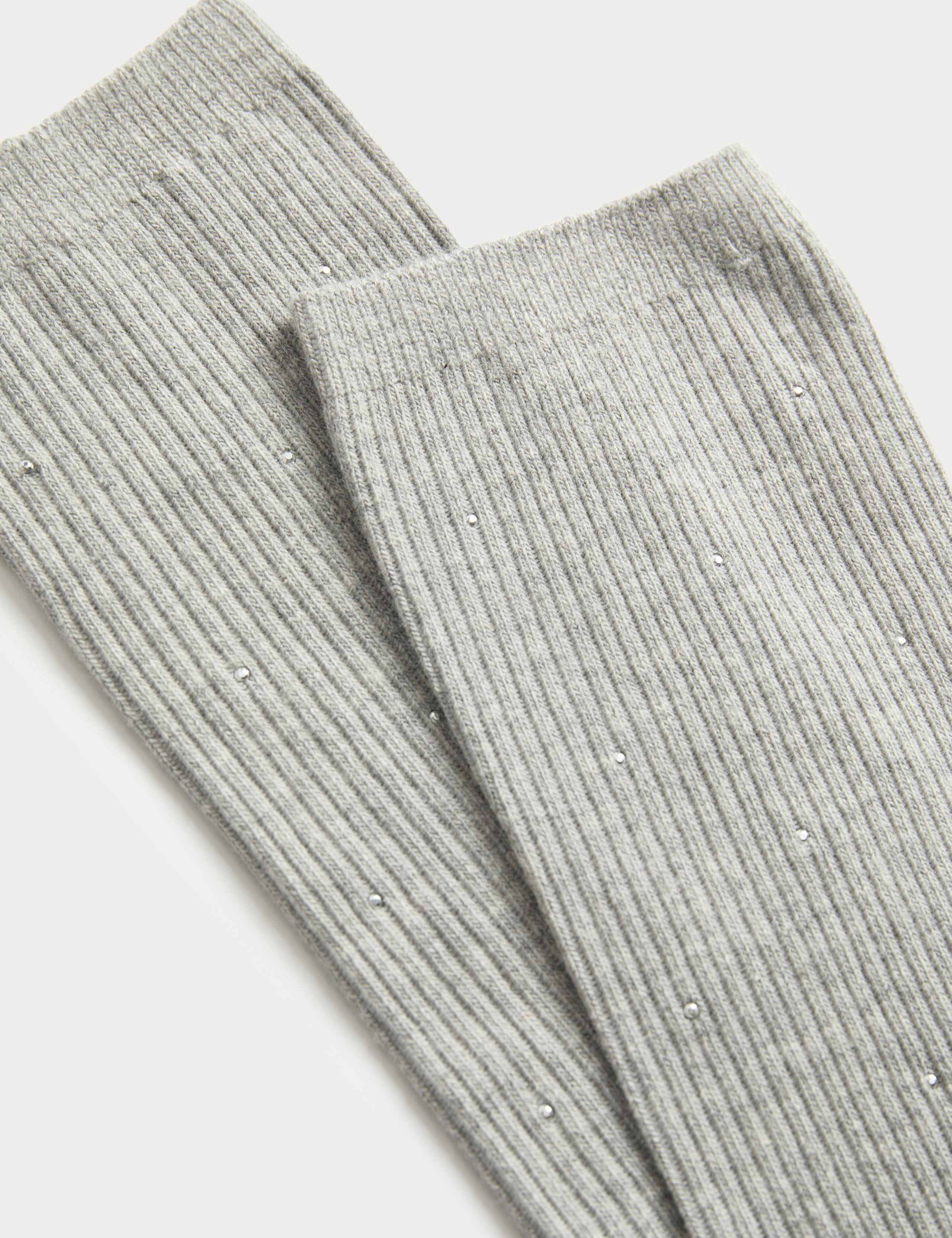 Cotton Blend Ribbed Embellished Crew Socks 5 of 5