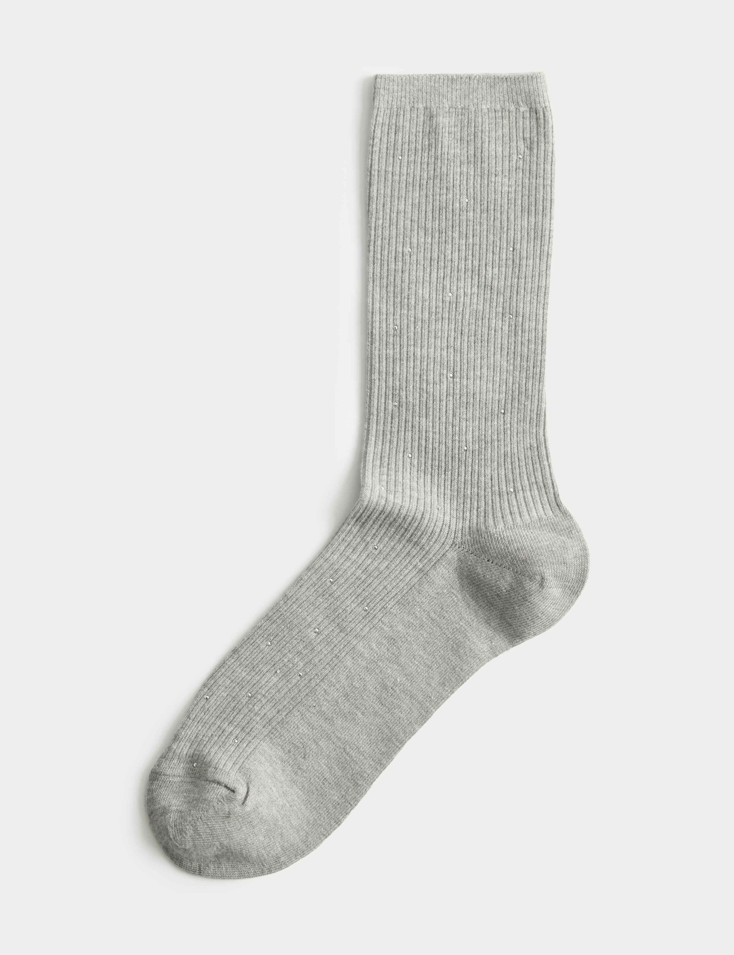 Cotton Blend Ribbed Embellished Crew Socks 2 of 5