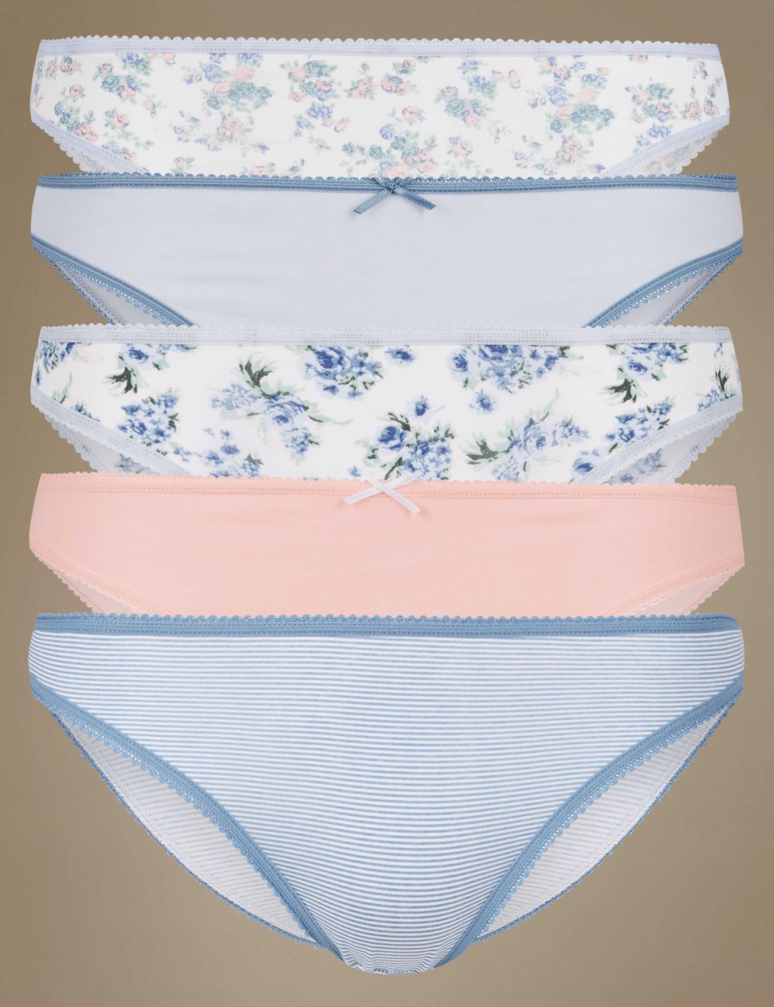 5 Pack Pure Cotton Bikini Knickers 1 of 4