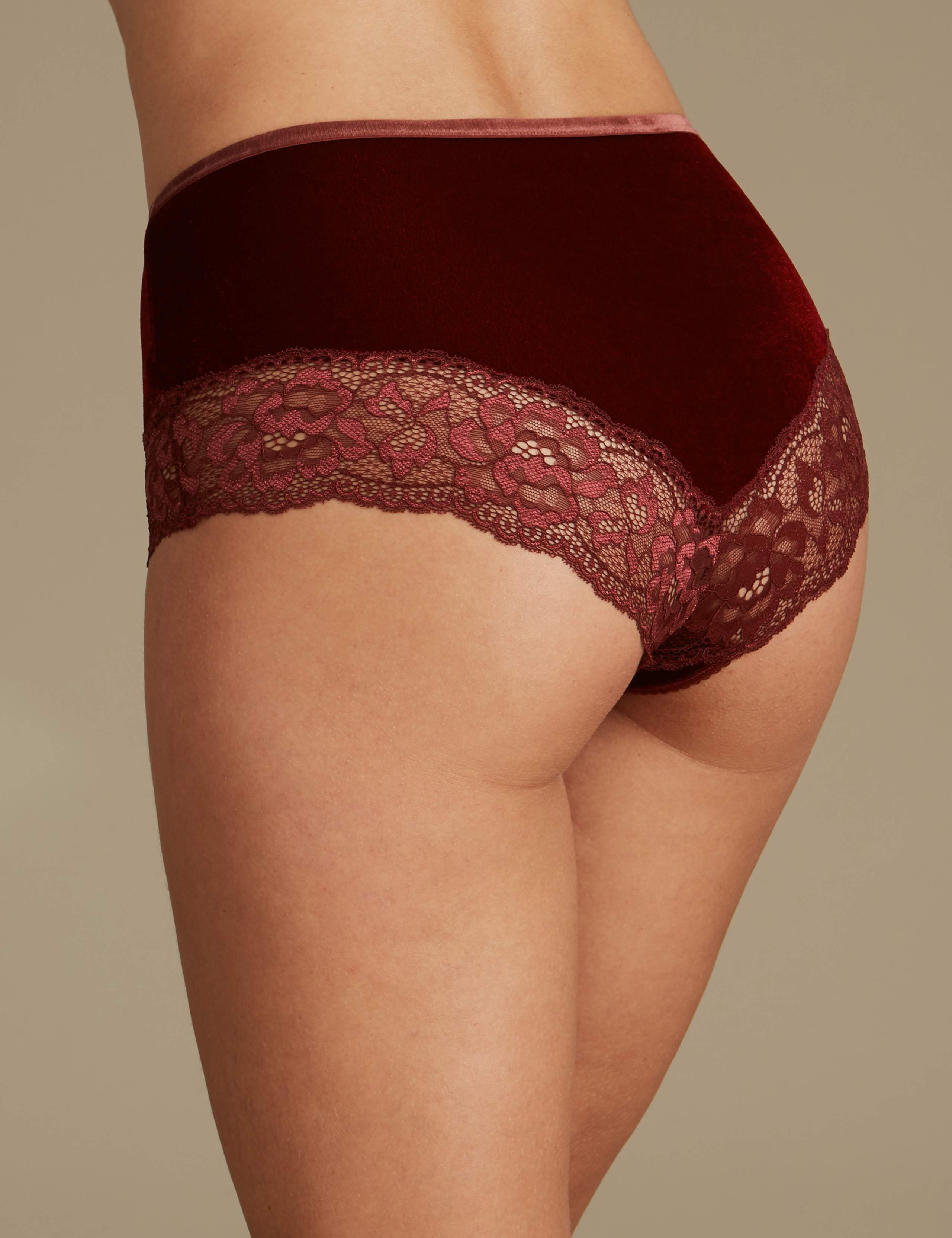 Velvet Floral Lace High Waisted Brazilian Knickers 3 of 3
