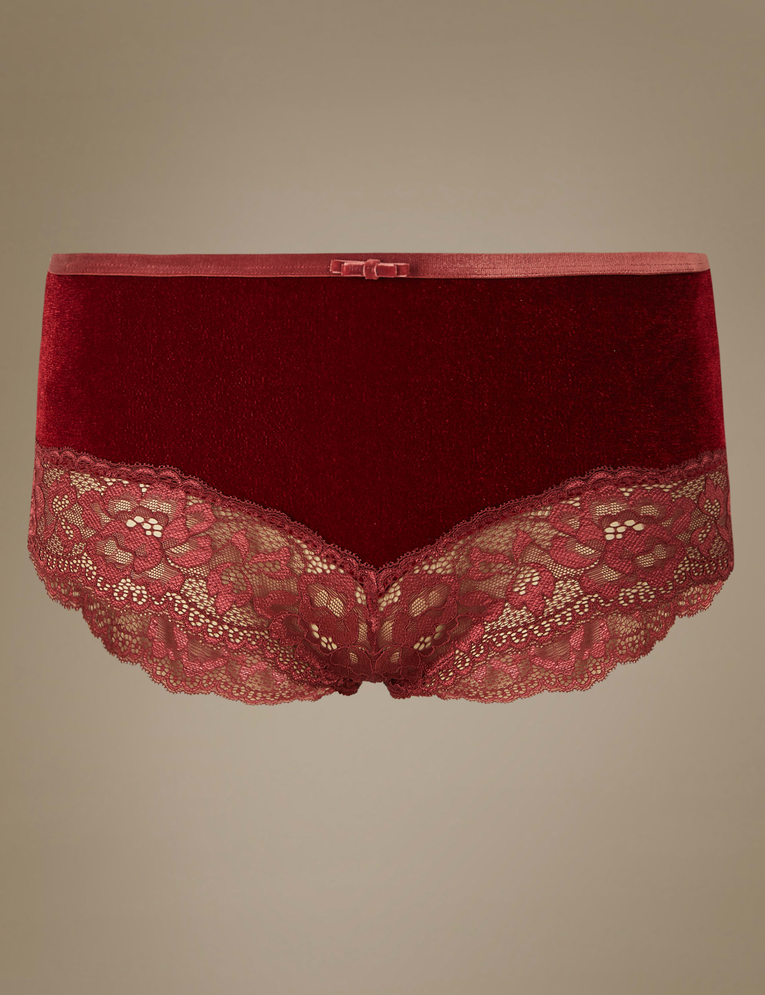 Velvet Floral Lace High Waisted Brazilian Knickers 2 of 3