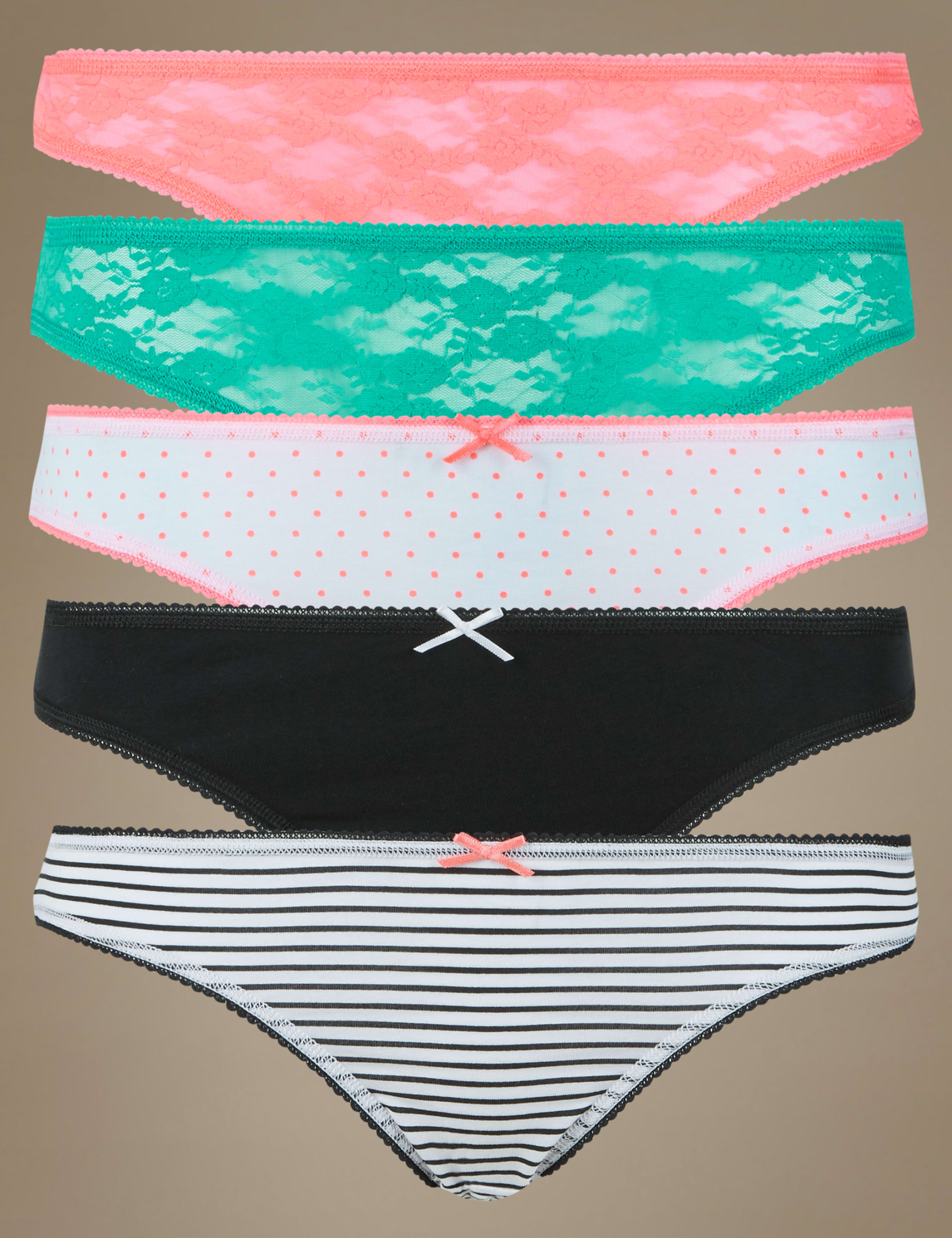 5 Pack Cotton Rich Assorted Lace Bikini Knickers 1 of 5