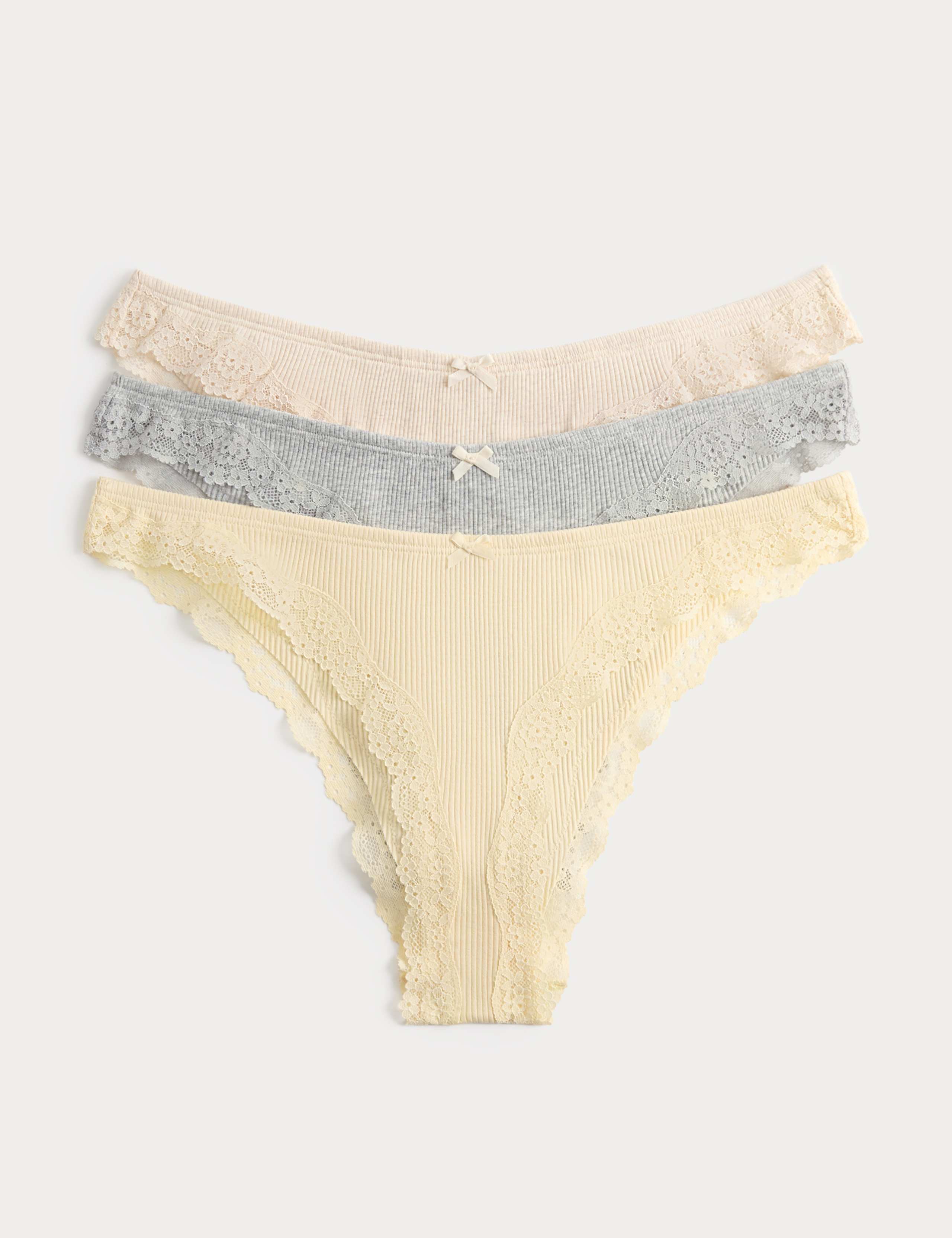 3 Pack Cotton Rich Ribbed Brazilian Knickers 1 of 2