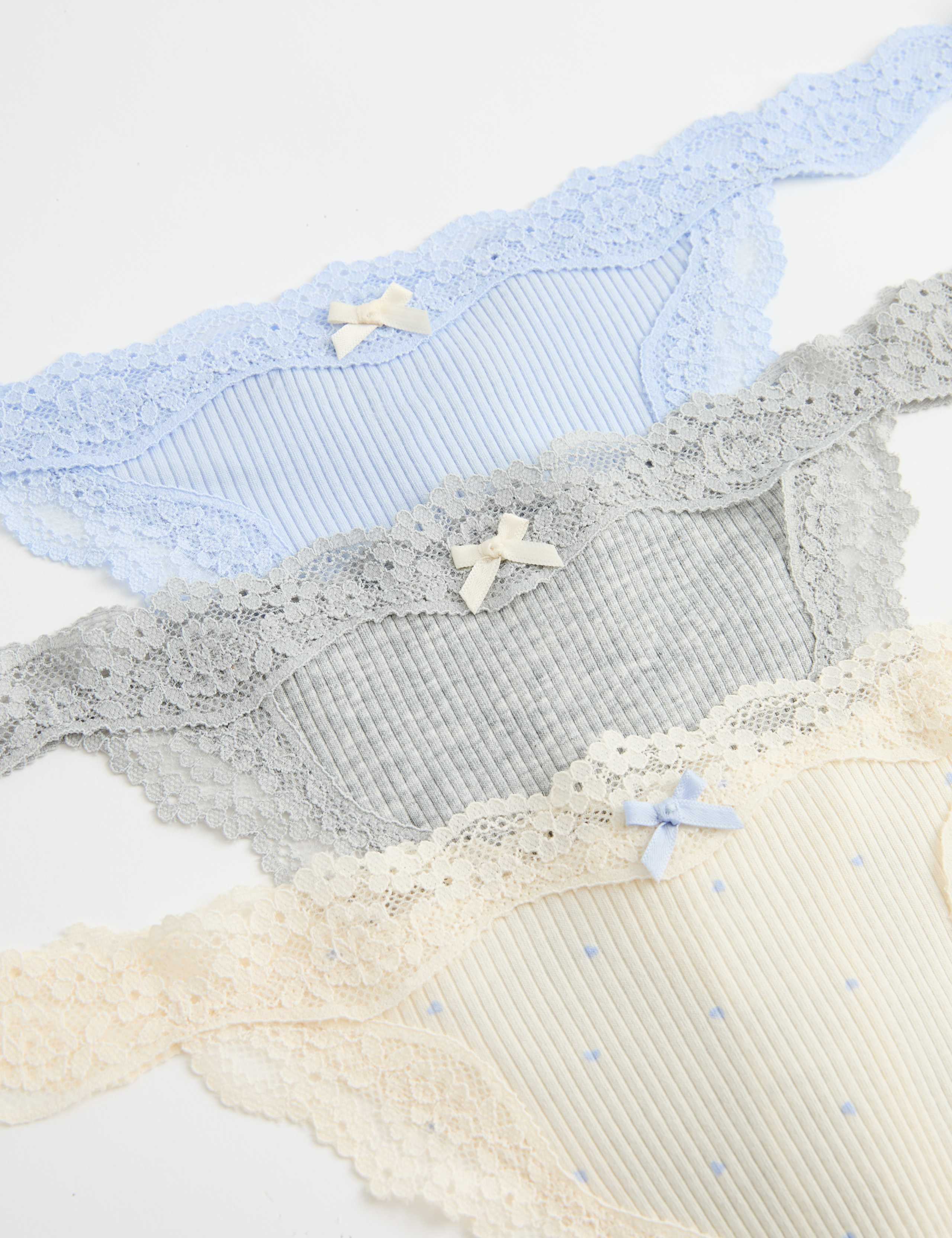 3 Pack Cotton Blend Rib Lace Thongs 6 of 6