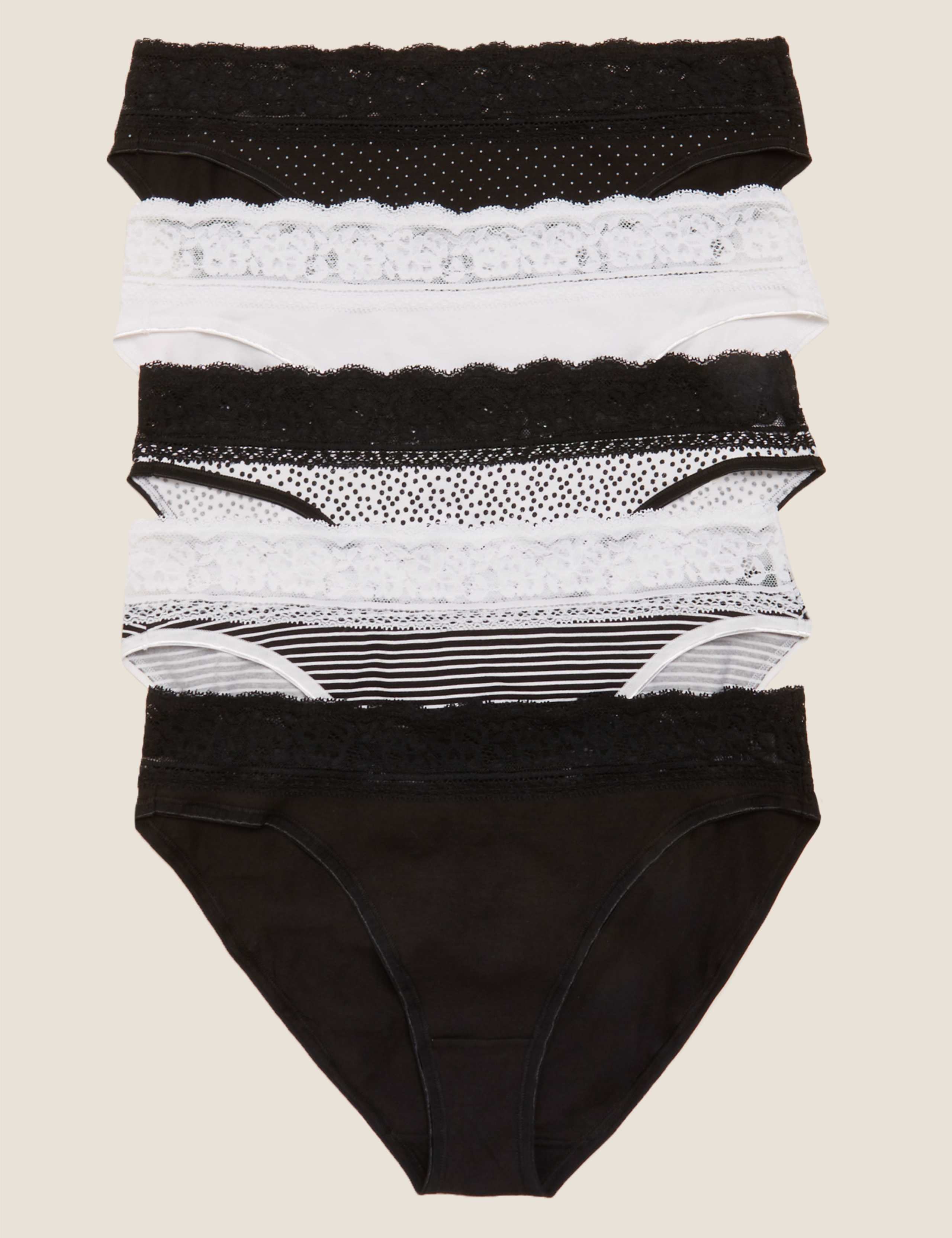5pk Cotton & Lace High Leg Knickers 1 of 2