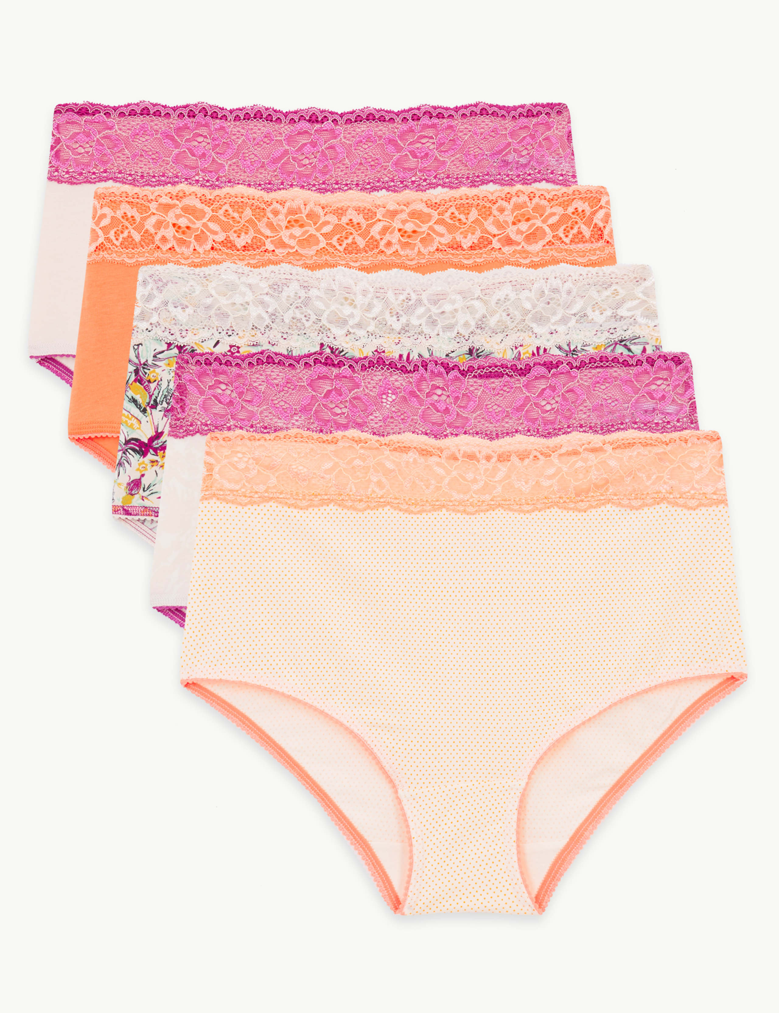 5 Pack Cotton Rich Lace Full Briefs 1 of 3