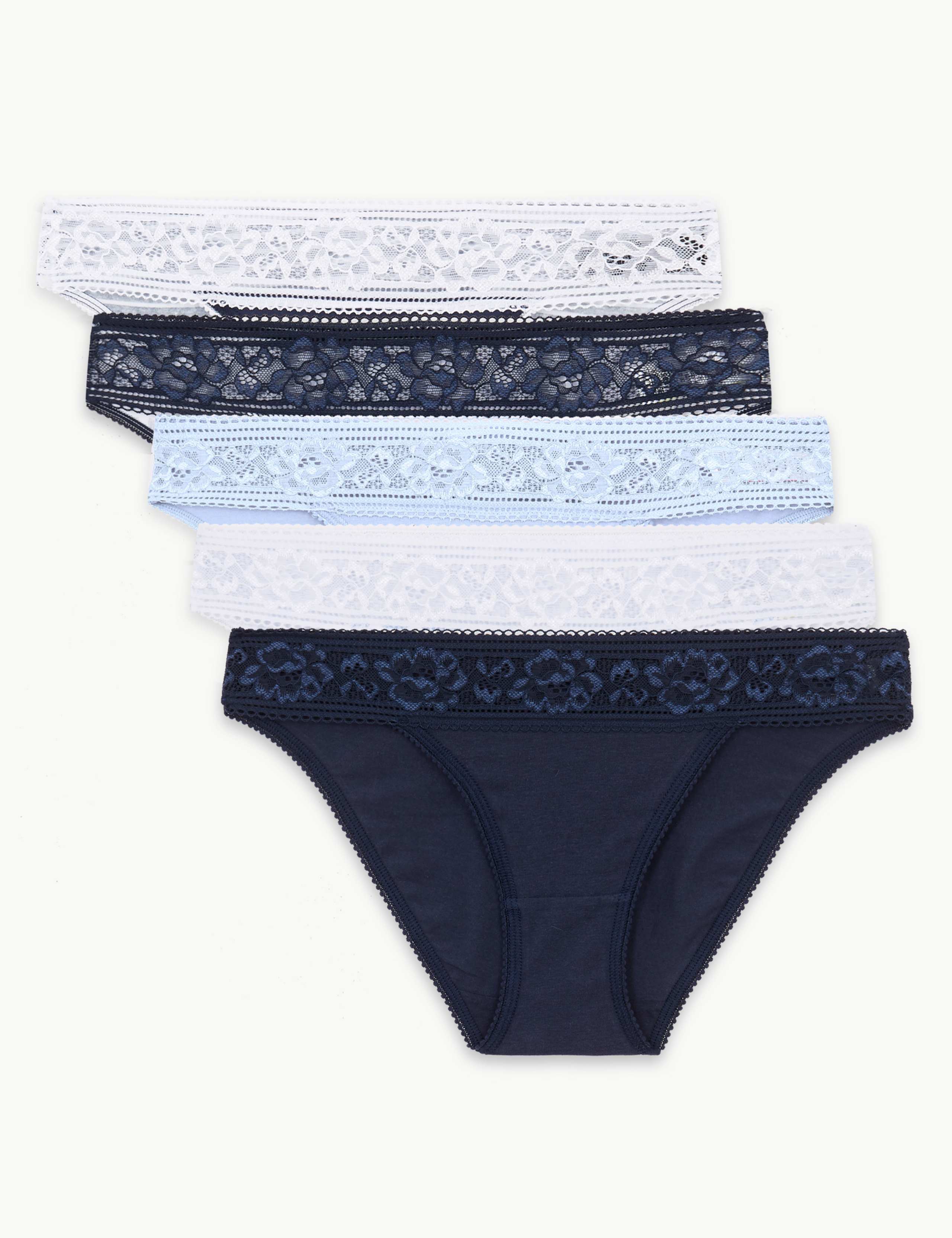 5 Pack Cotton Rich Lace Bikini Knickers 1 of 3