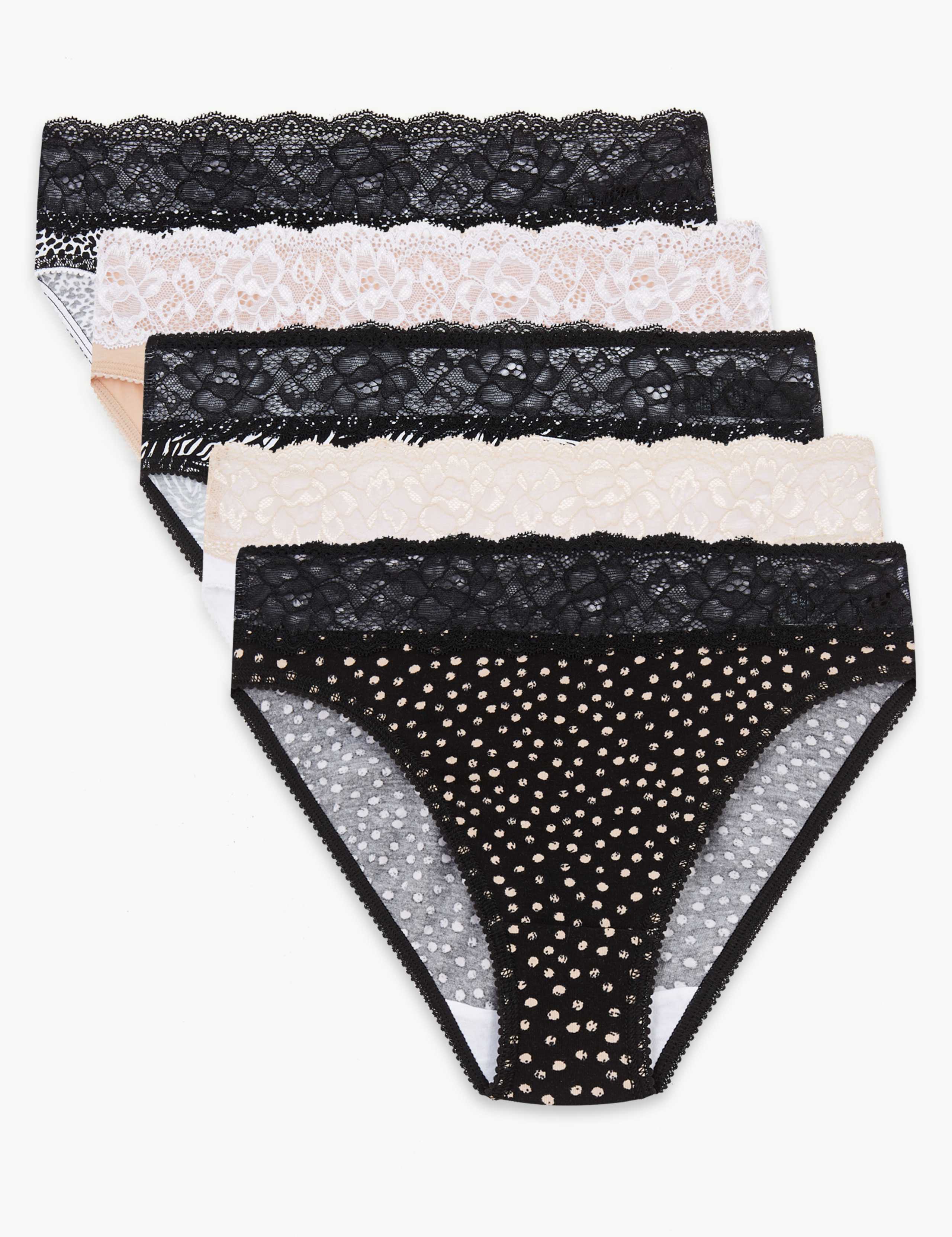 5 Pack Cotton Rich High Leg Knickers 1 of 3