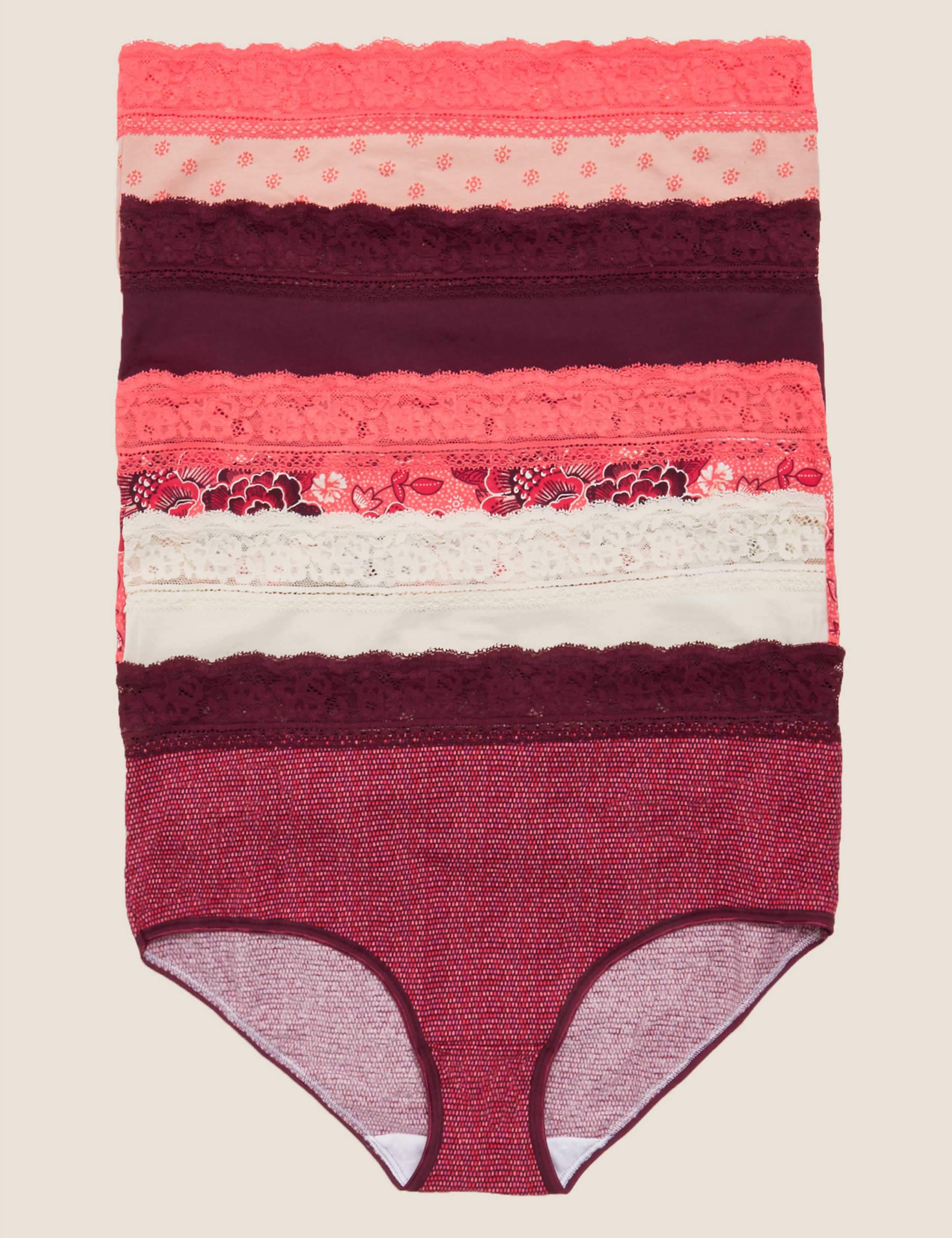 5pk Cotton Lycra® & Lace High Rise Full Briefs 1 of 4