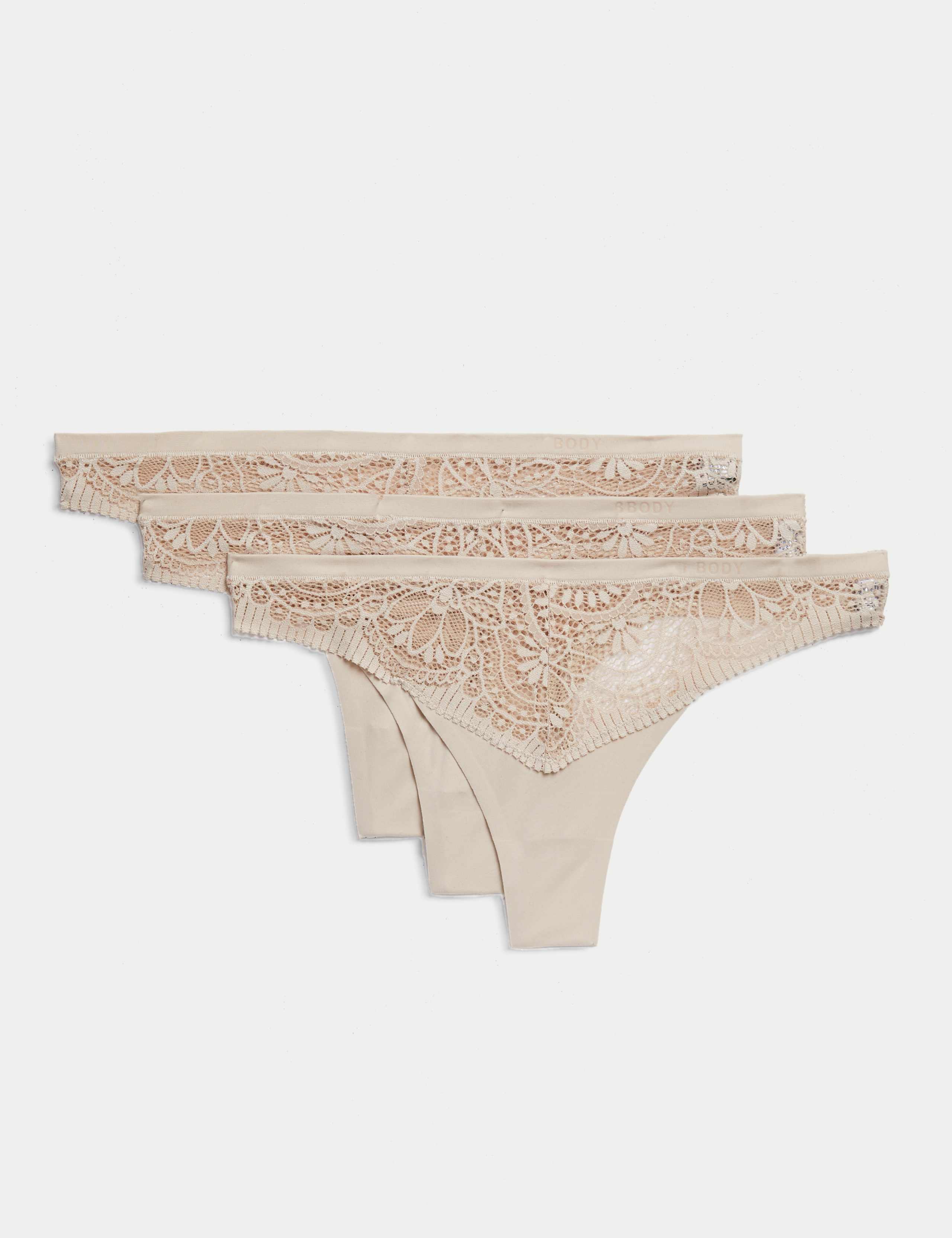 3pk Body Soft™ Lace Thongs 1 of 5