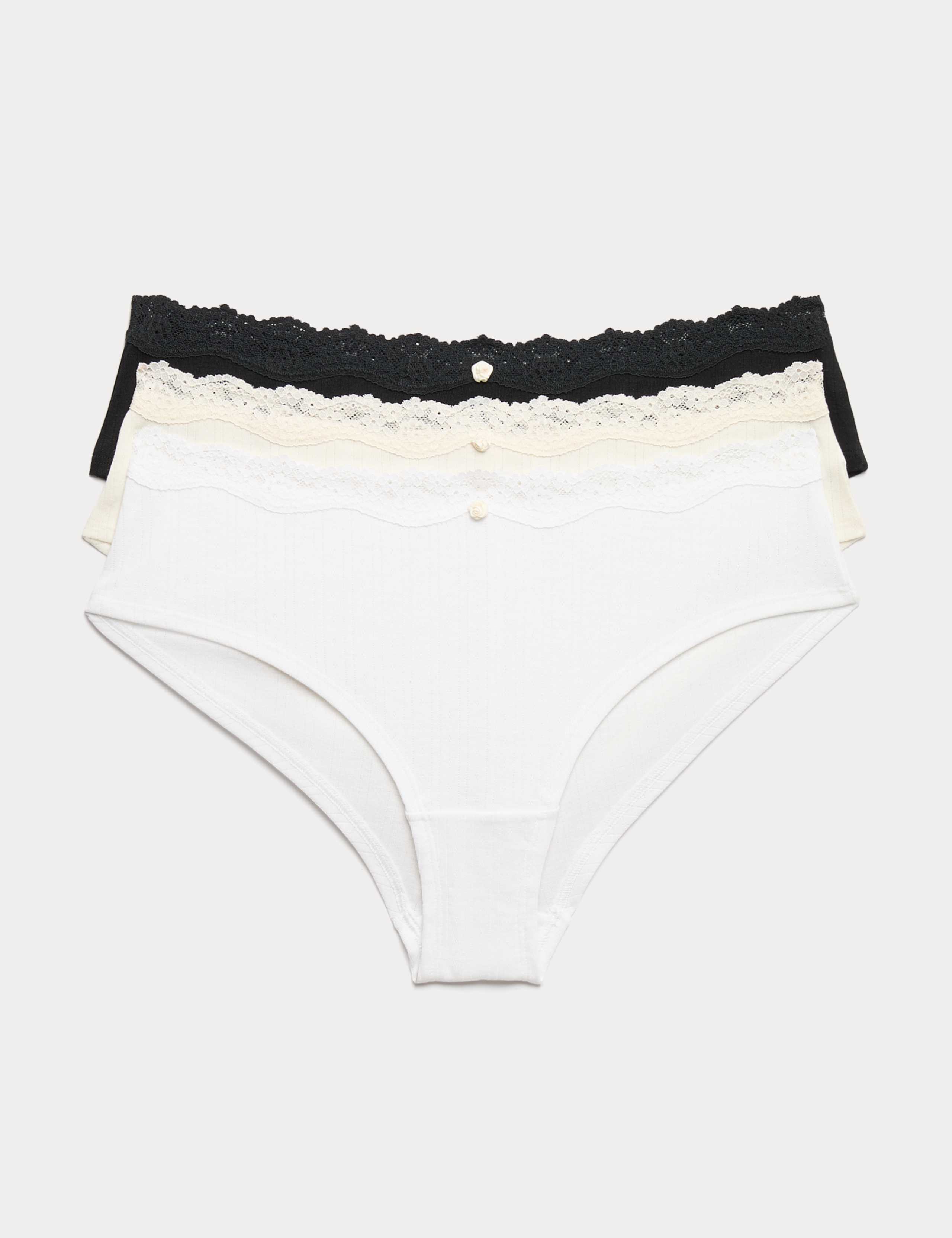 3 Pack Pointelle Brazilian Knickers 1 of 6