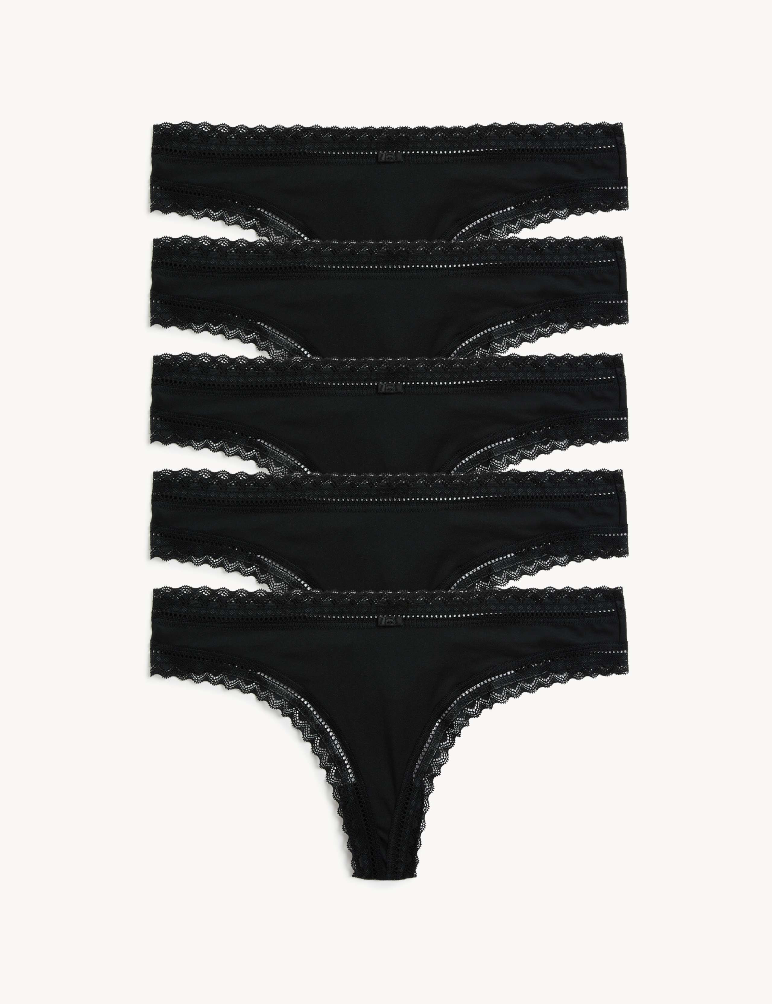 5pk Microfibre & Lace Trim Thongs 1 of 7