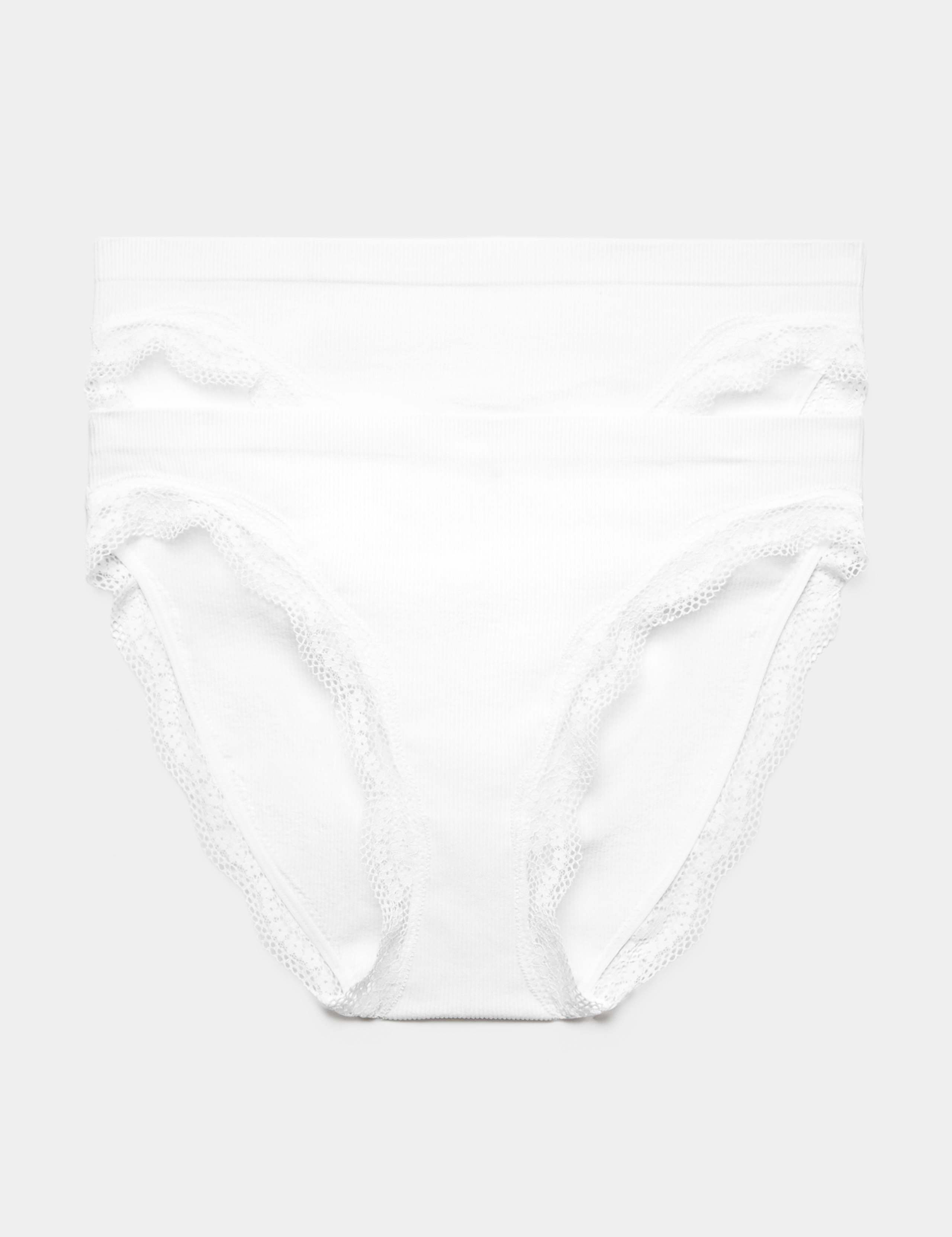 2pk Jasmine Lace Comfort Rib High Leg Knickers 1 of 5