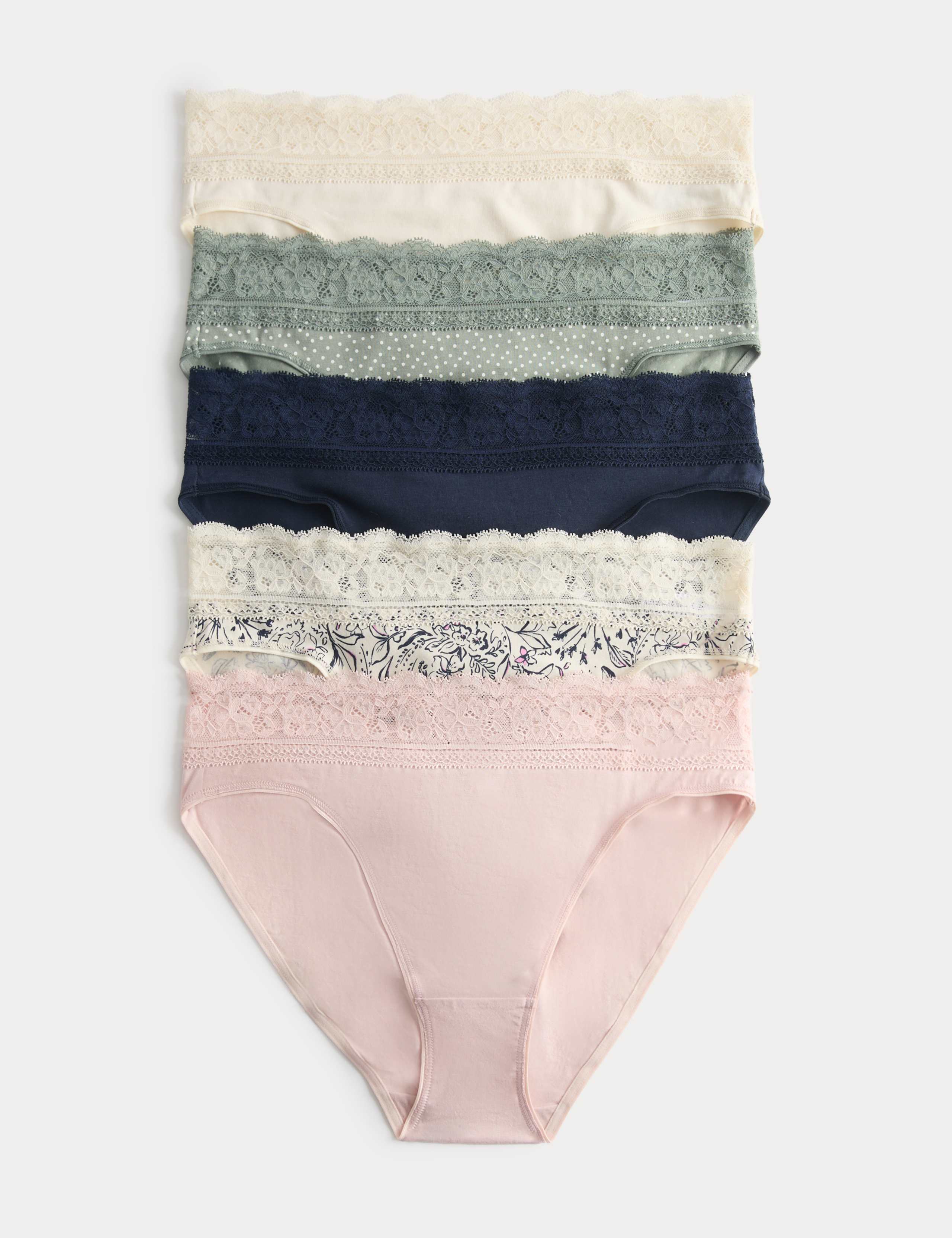5pk Cotton Rich Printed High Leg Knickers 1 of 3