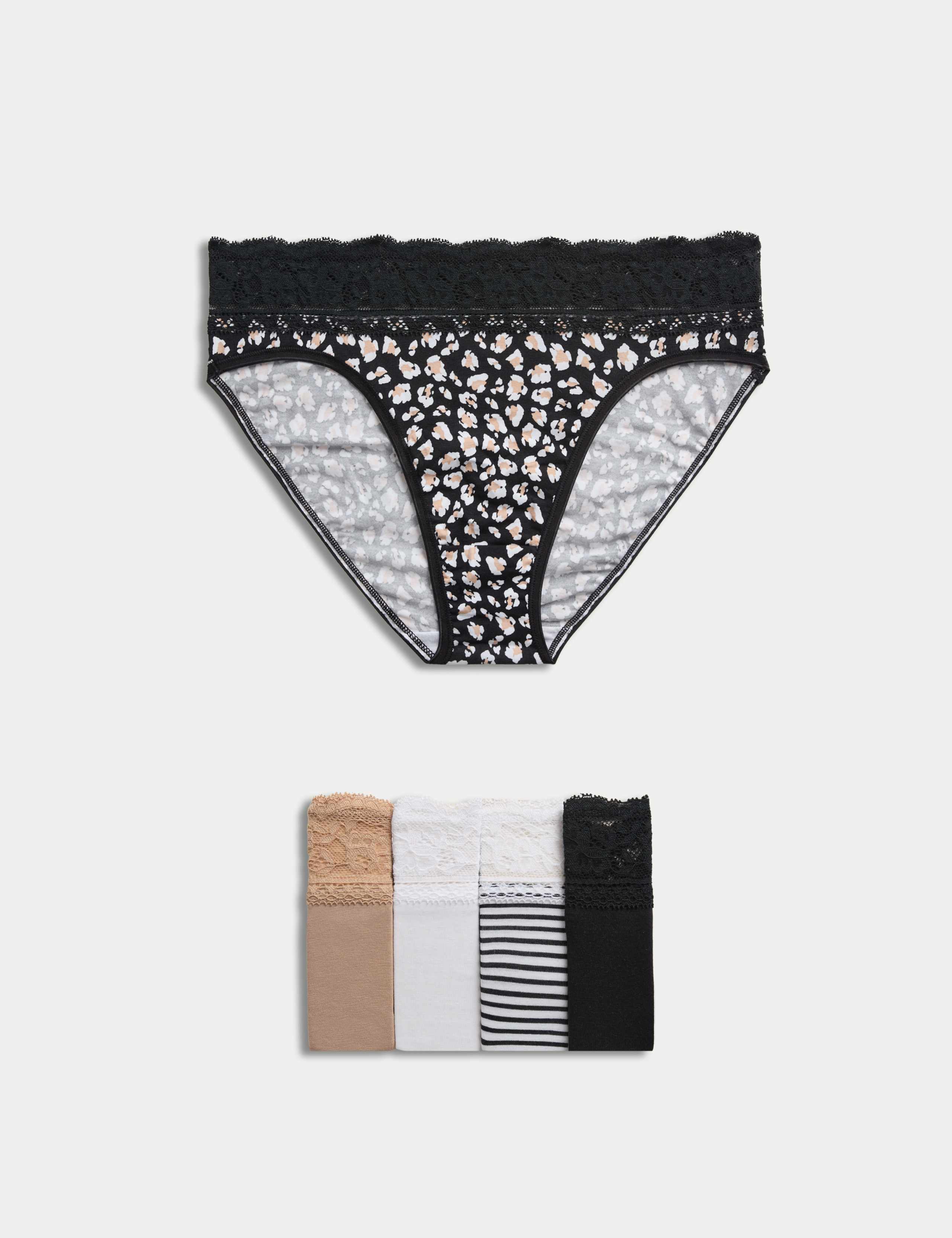5pk Cotton Rich Printed High Leg Knickers 1 of 5