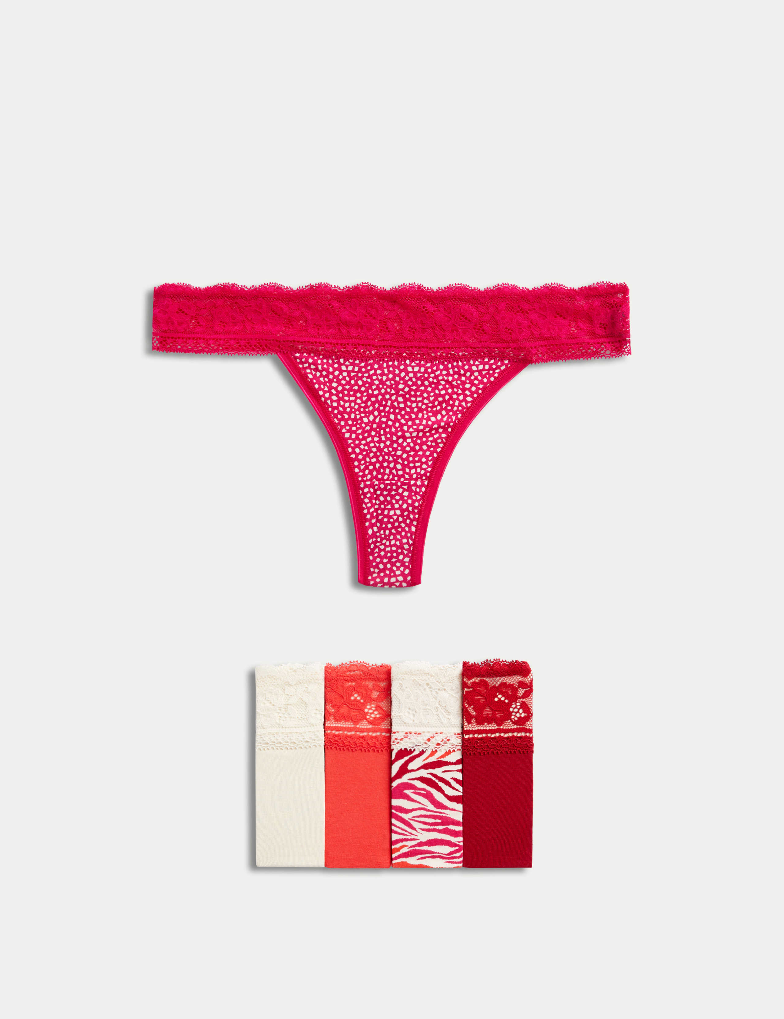 5pk Cotton & Lace Printed Thongs 1 of 5