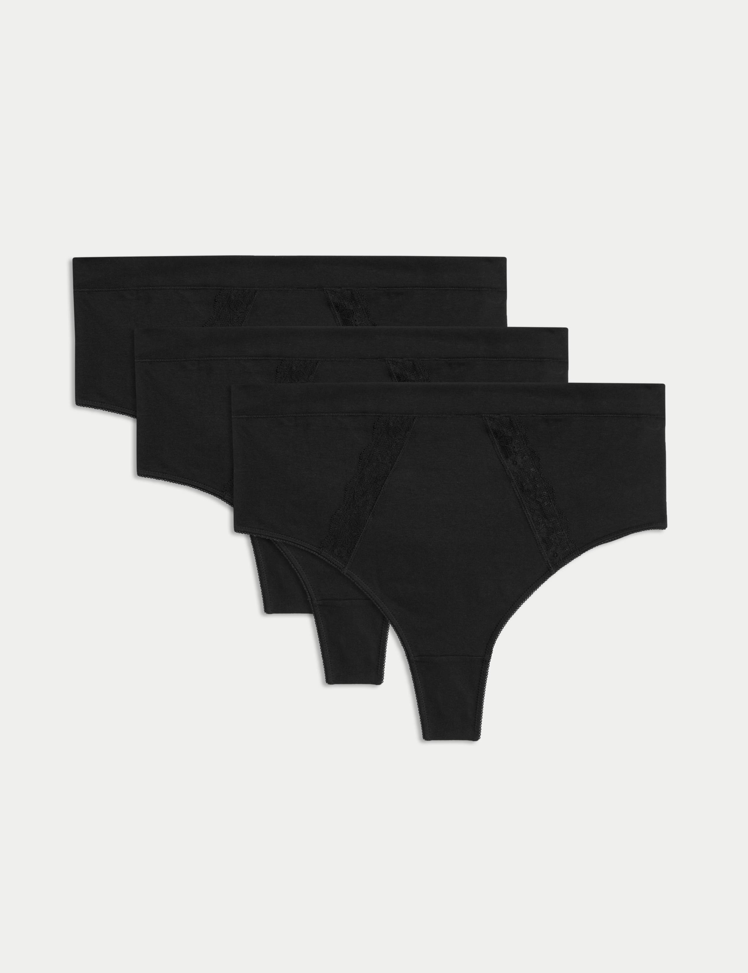 3pk Cotton Rich Lace High Waisted Stoma Thongs 2 of 8