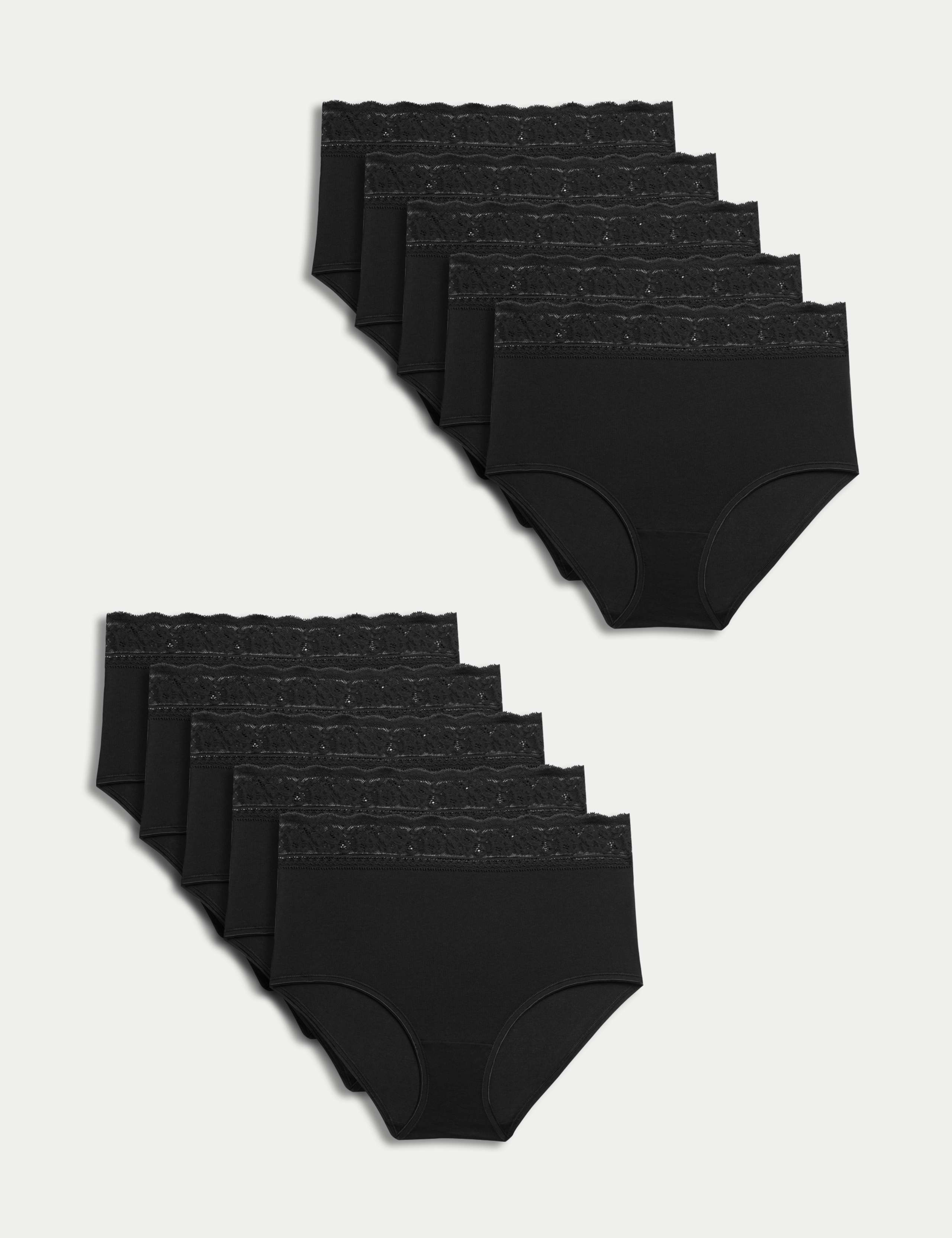 10pk Cotton Rich Lace Waist Full Briefs 1 of 2