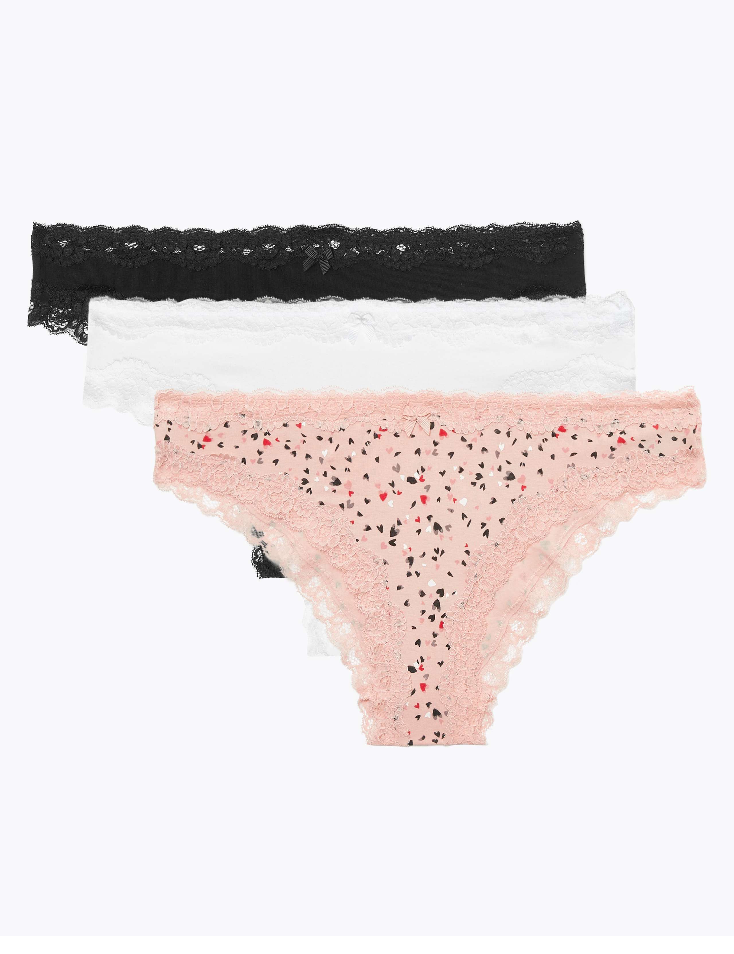 3pk Cotton Rich & Lace Brazilian Knickers 1 of 4