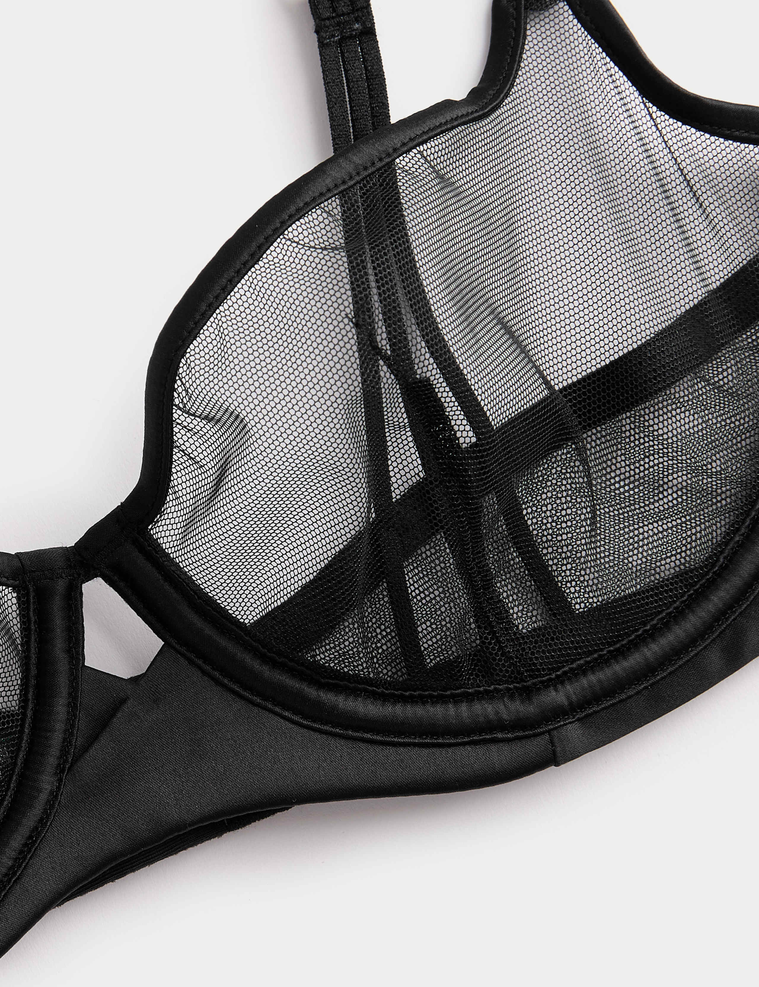 Black Label Satin & Mesh Wired Demi Cup Bra A-DD 5 of 6