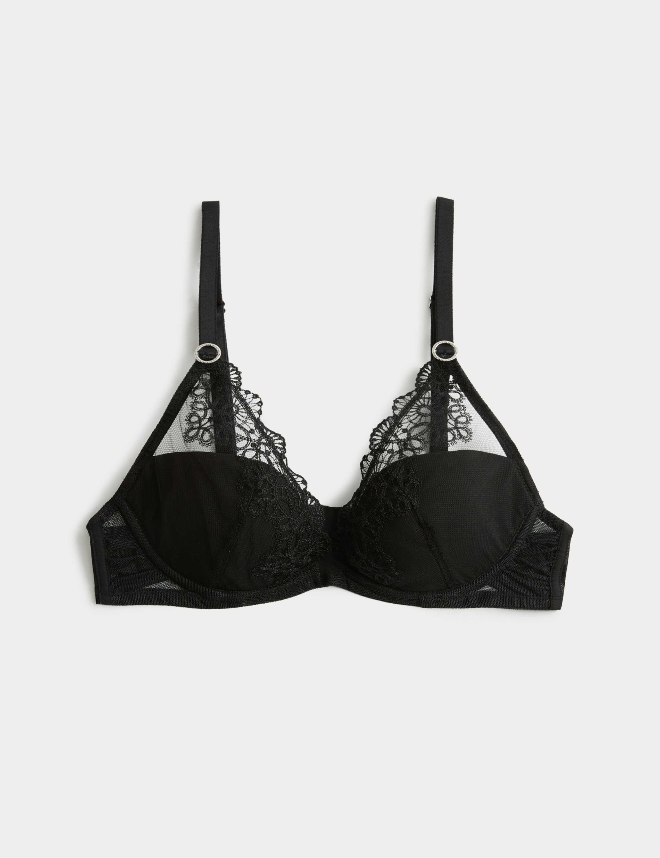Seoul Mesh Embroidery Wired Plunge Bra A-E 2 of 8