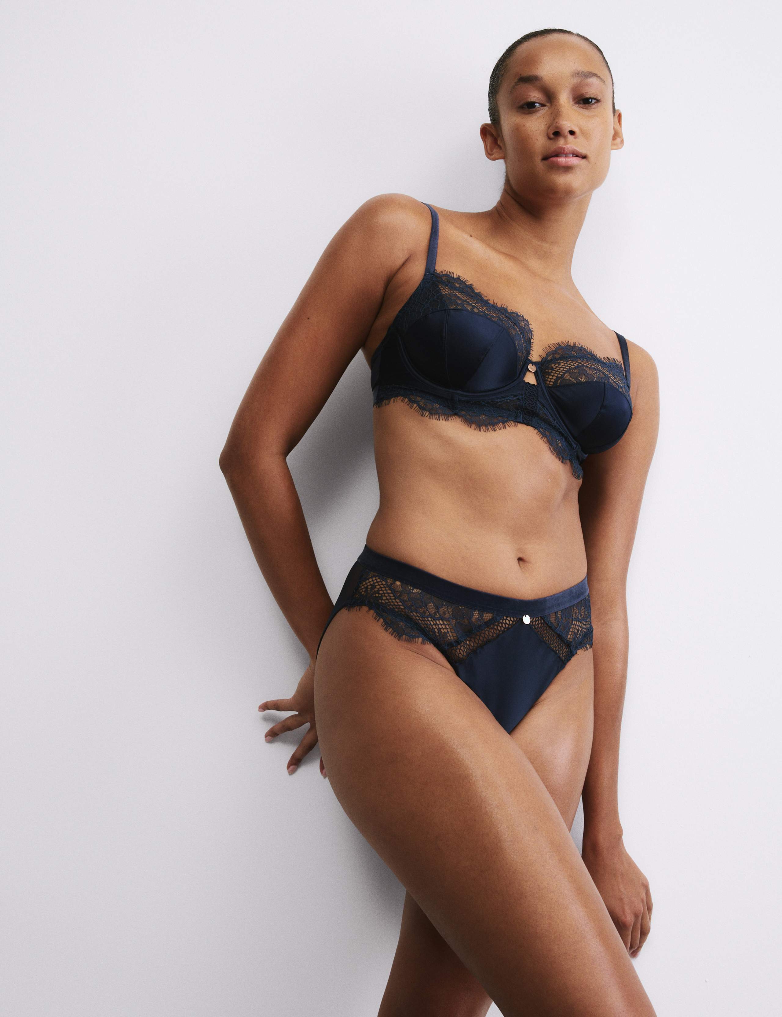 Saffron Satin & Lace Wired Balcony Bra A-E 1 of 6