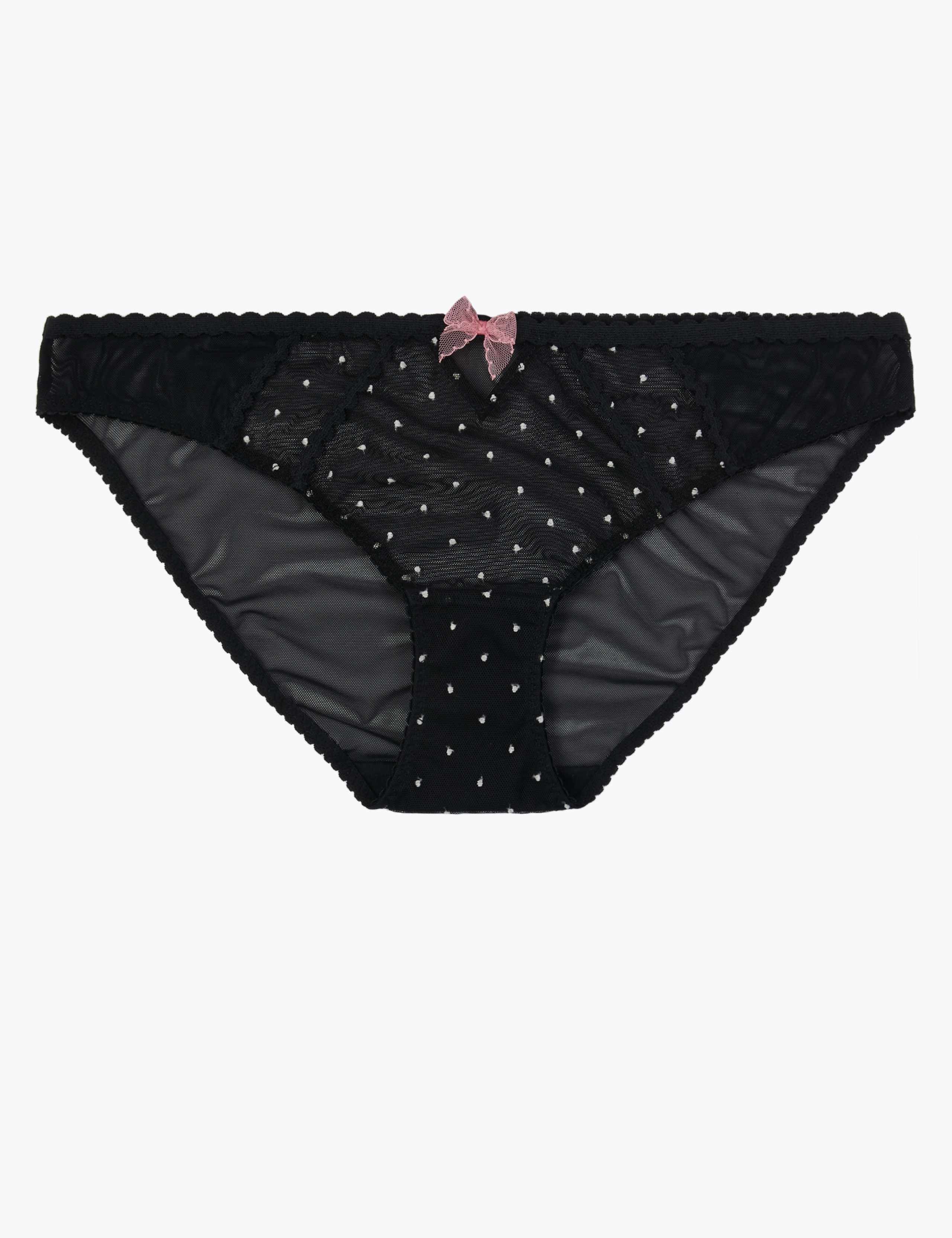 Embroidered Polka Dot Mesh Bikini Briefs 1 of 4