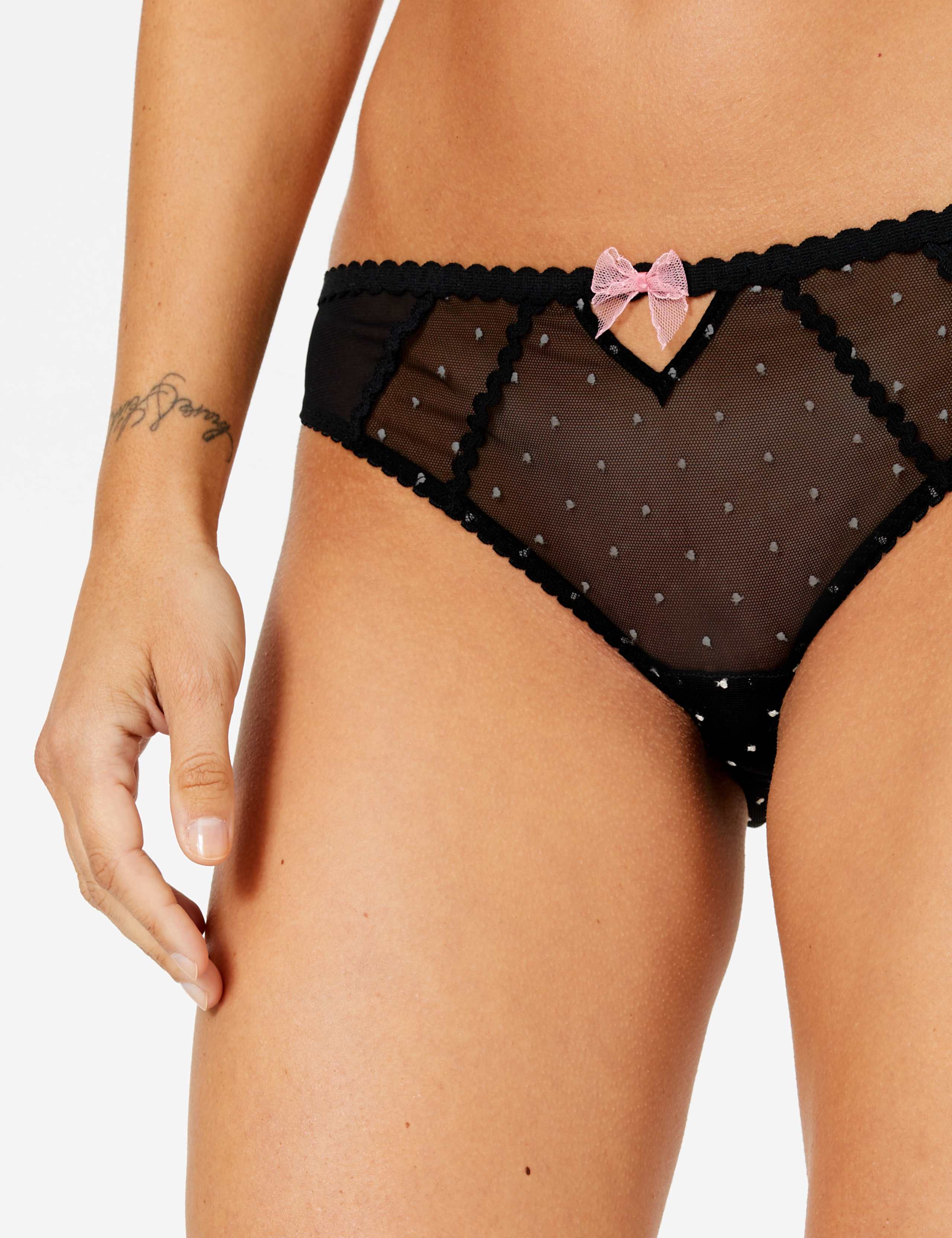 Embroidered Polka Dot Mesh Bikini Briefs 2 of 4