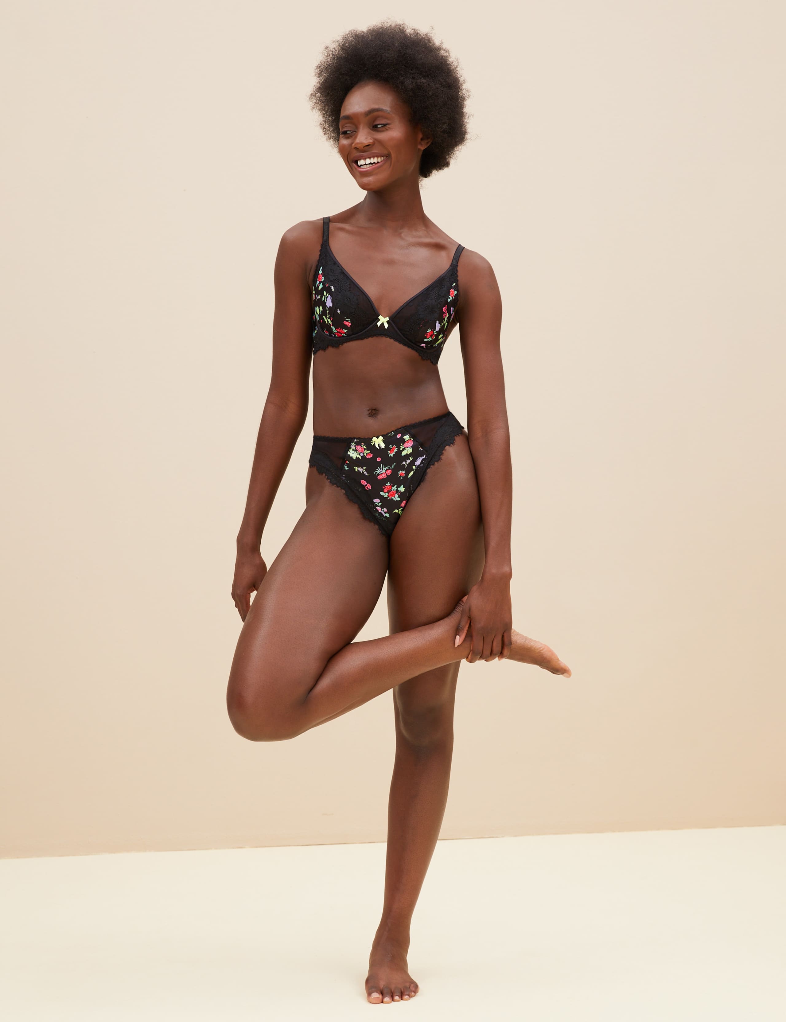 Emilia Satin Floral Wired Plunge Bra A-E 3 of 7