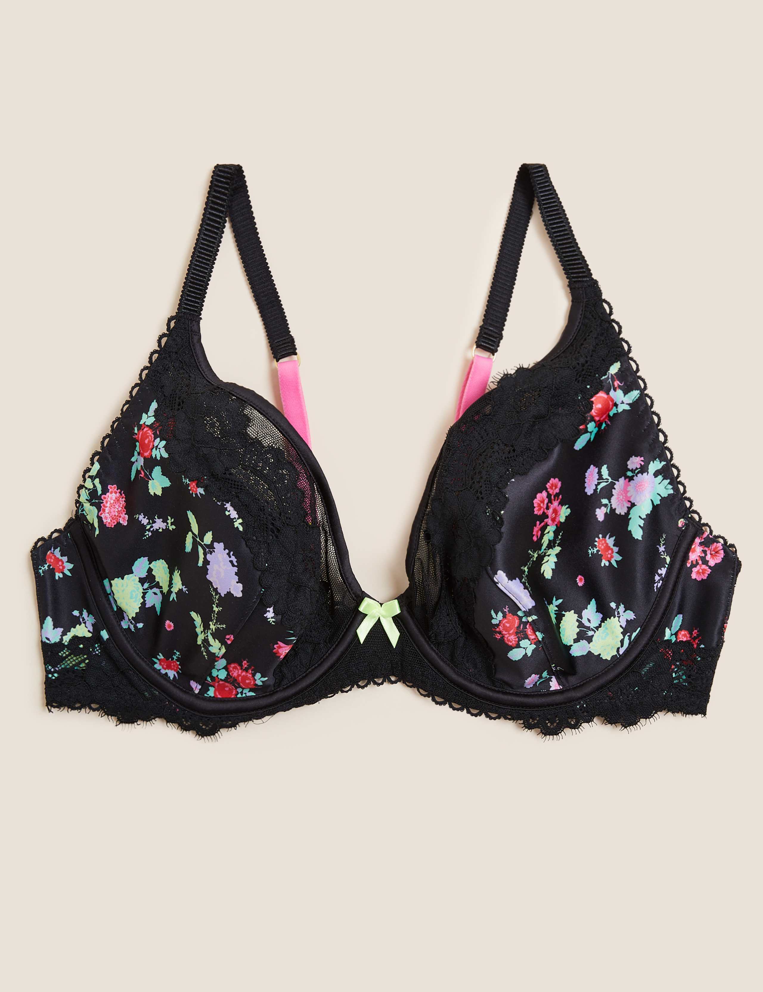 Emilia Satin Floral Wired Plunge Bra A-E 2 of 7